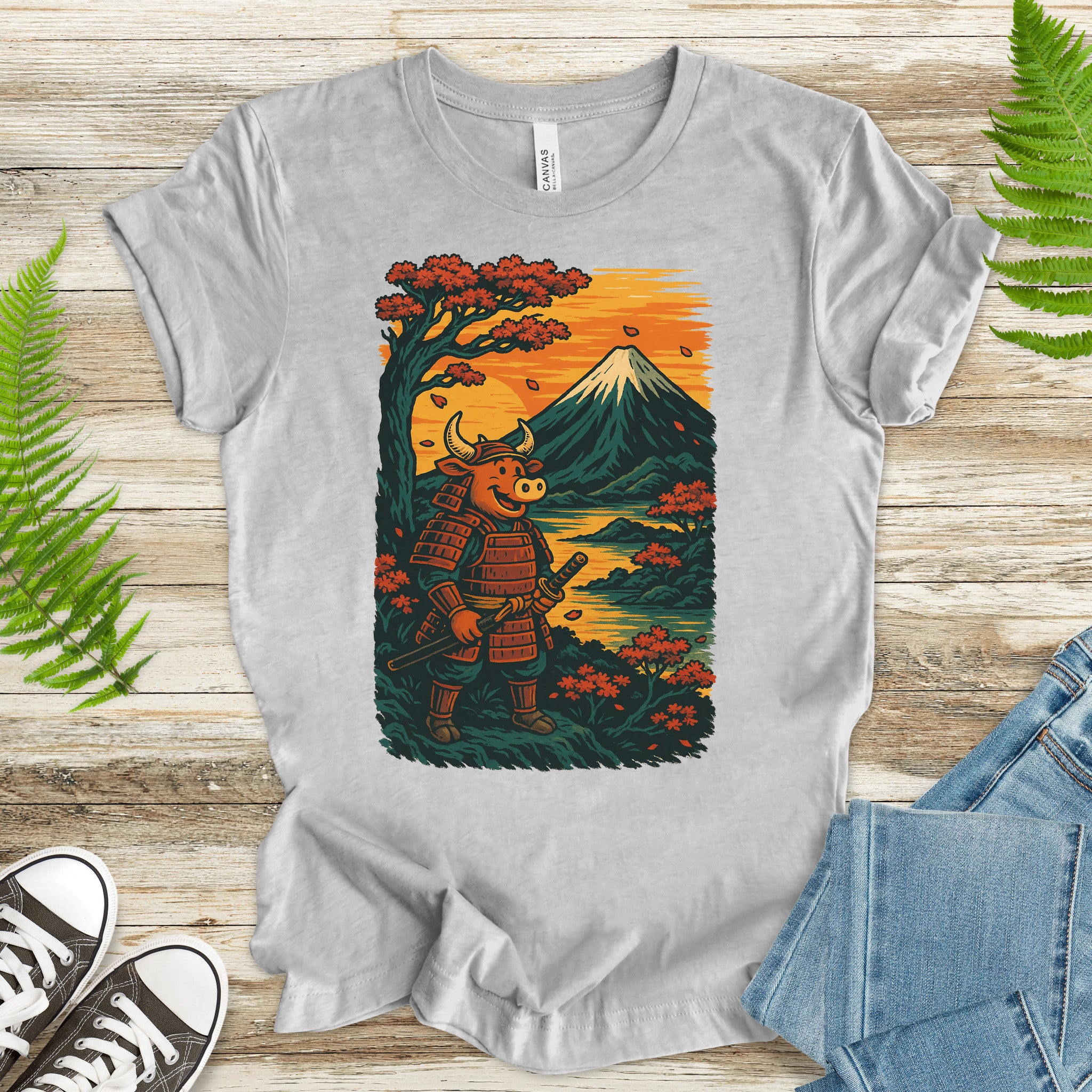 Samurai Bull T-Shirt – Bold Retro Japanese Warrior Tee