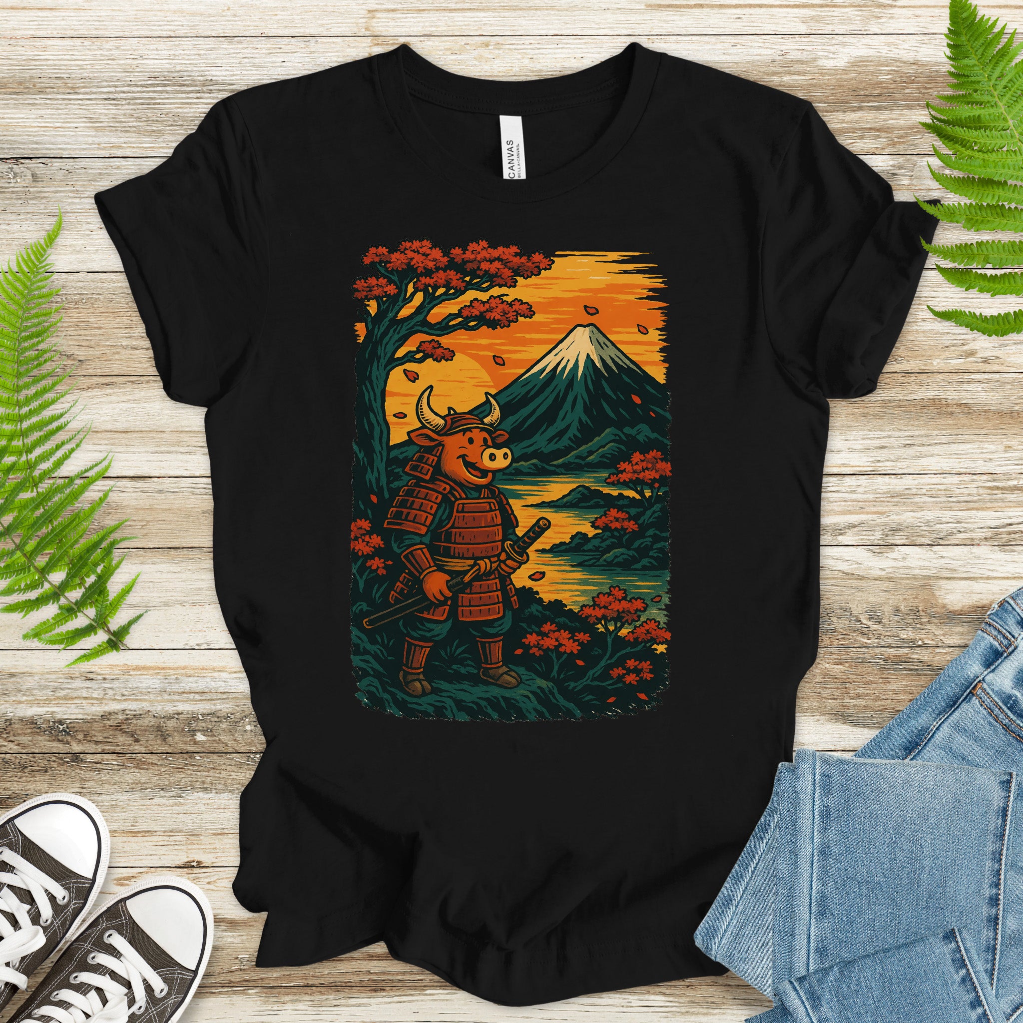 Samurai Bull T-Shirt – Bold Retro Japanese Warrior Tee
