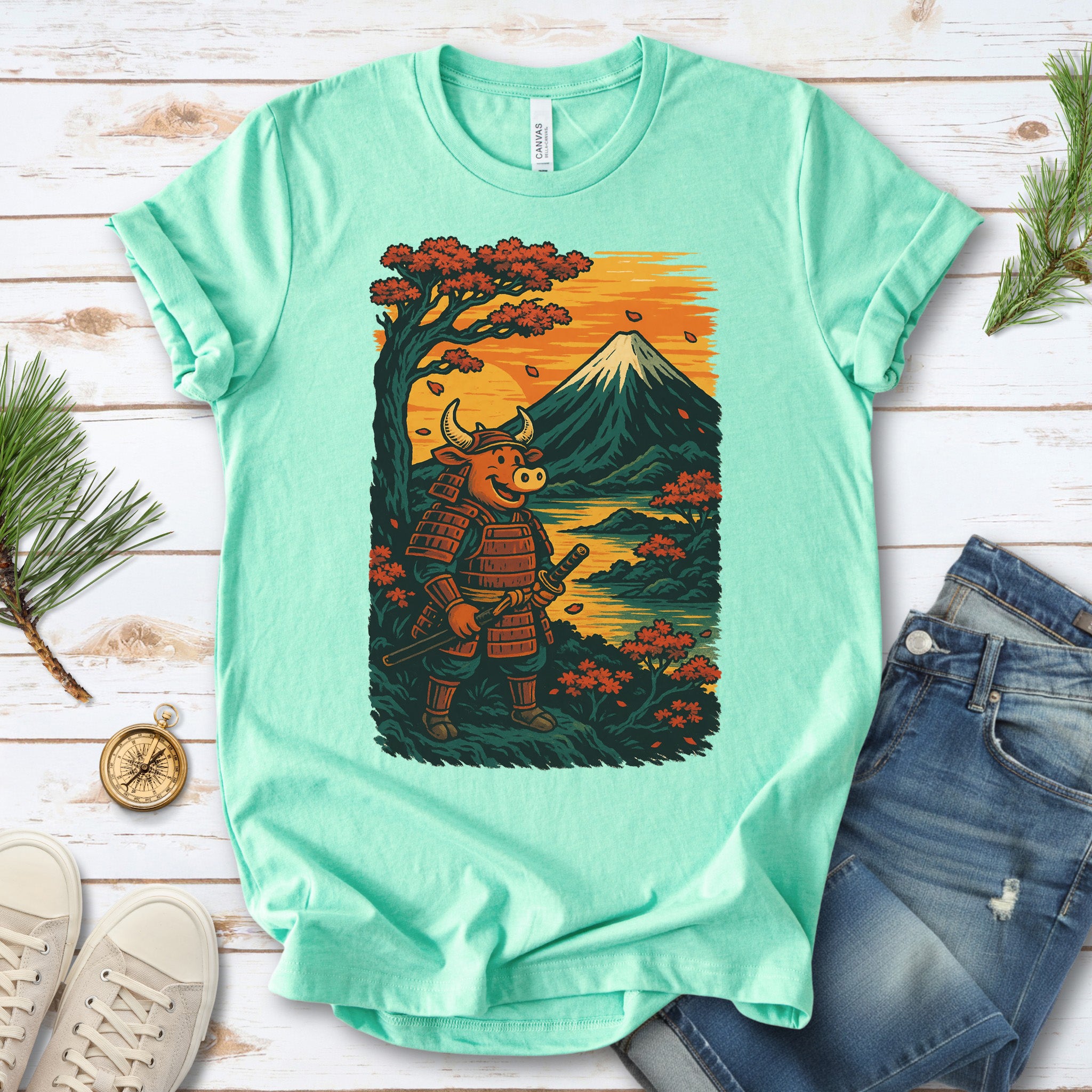 Samurai Bull T-Shirt – Bold Retro Japanese Warrior Tee
