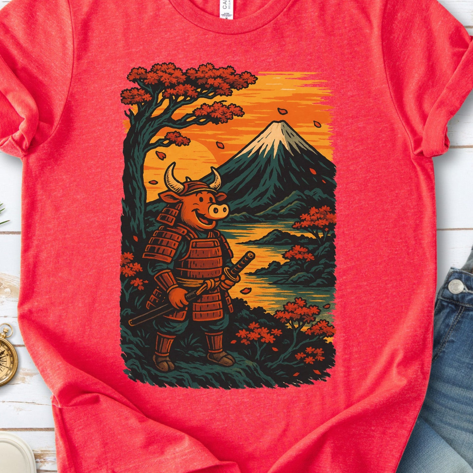 Samurai Bull T-Shirt – Bold Retro Japanese Warrior Tee