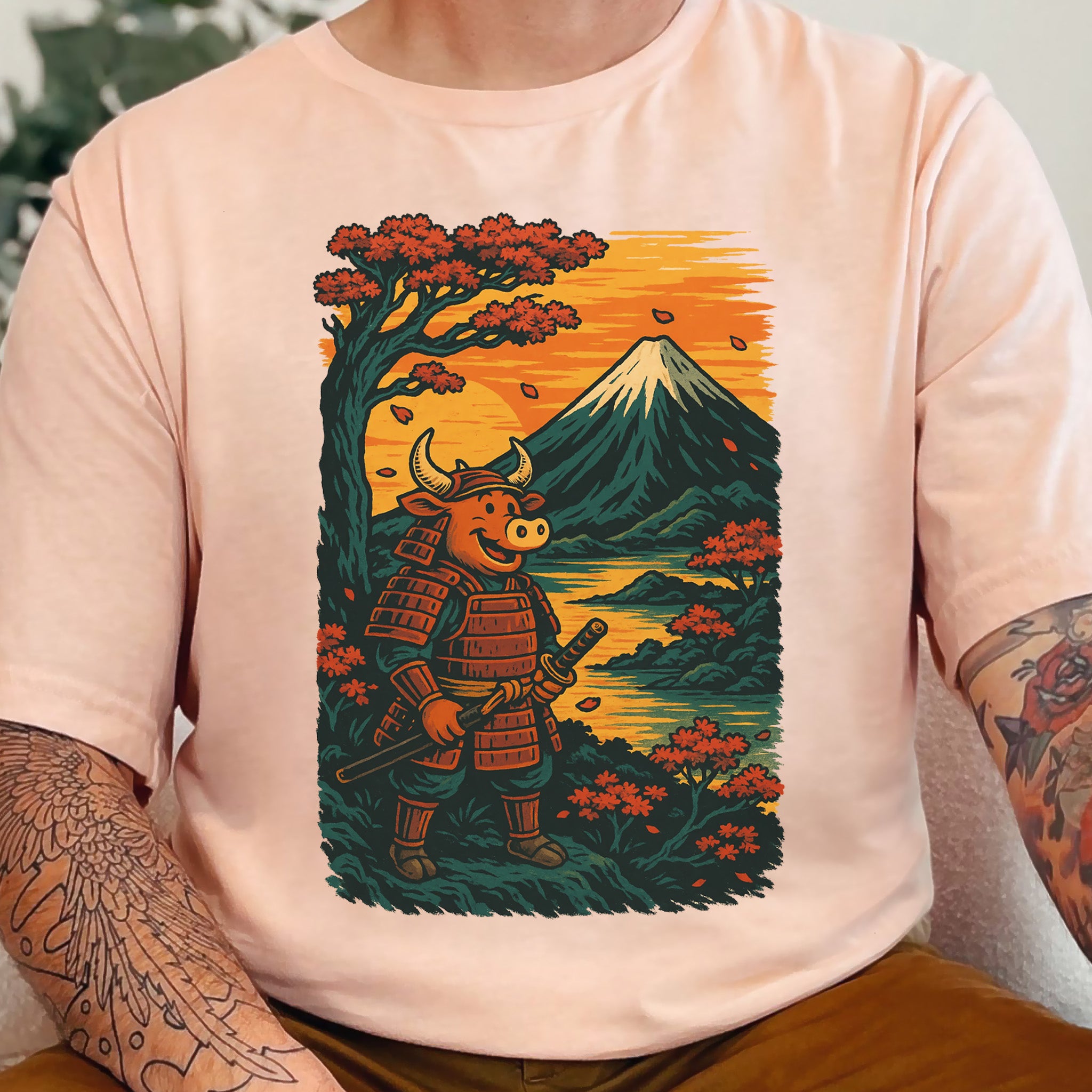 Samurai Bull T-Shirt – Bold Retro Japanese Warrior Tee