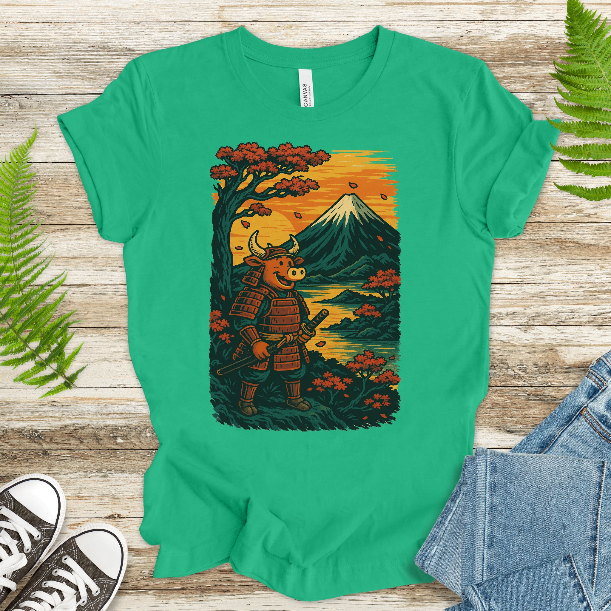 Samurai Bull T-Shirt – Bold Retro Japanese Warrior Tee