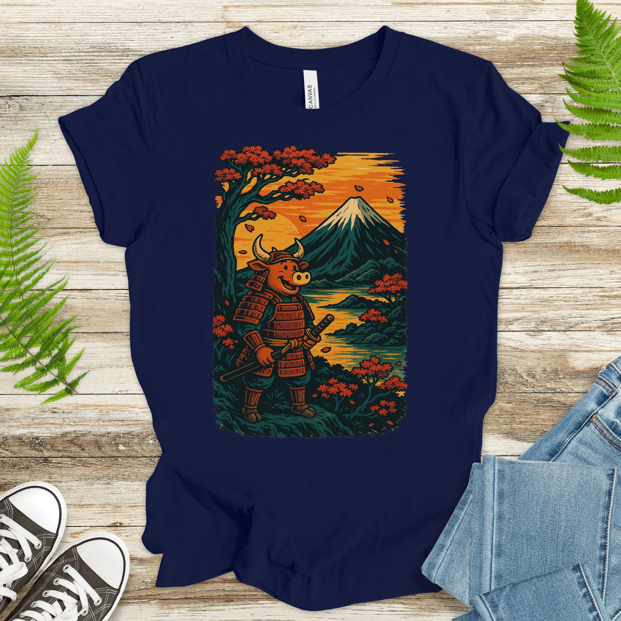 Samurai Bull T-Shirt – Bold Retro Japanese Warrior Tee