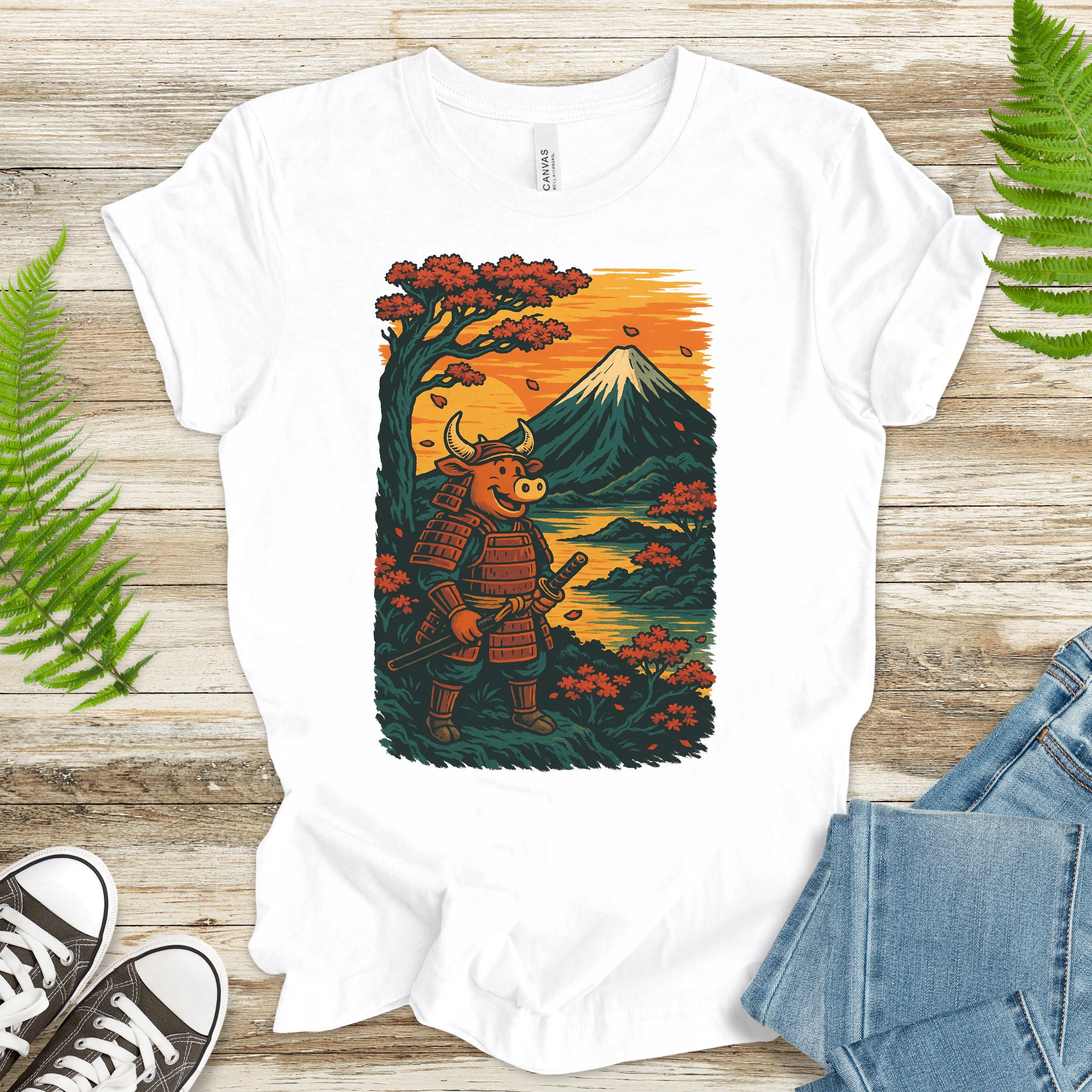 Samurai Bull T-Shirt – Bold Retro Japanese Warrior Tee