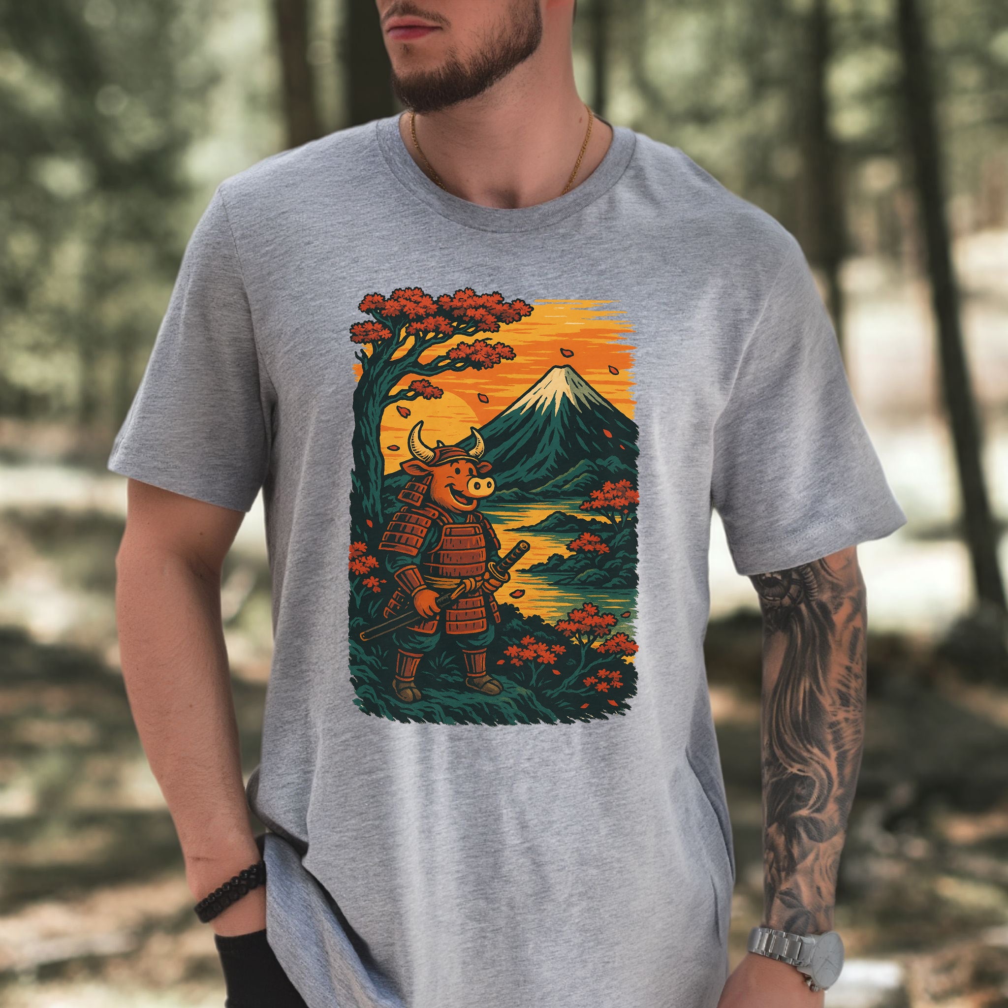 Samurai Bull T-Shirt – Bold Retro Japanese Warrior Tee