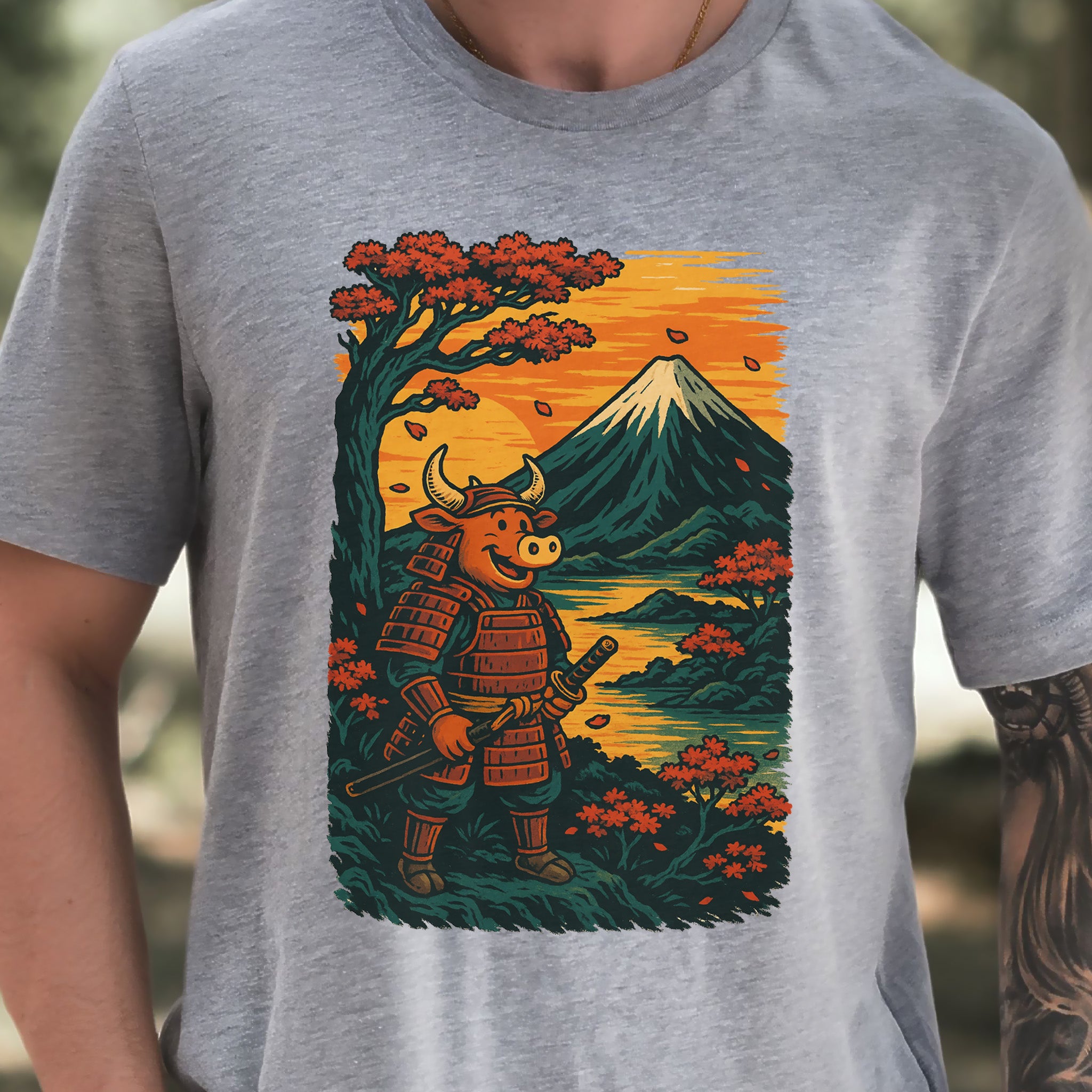 Samurai Bull T-Shirt – Bold Retro Japanese Warrior Tee