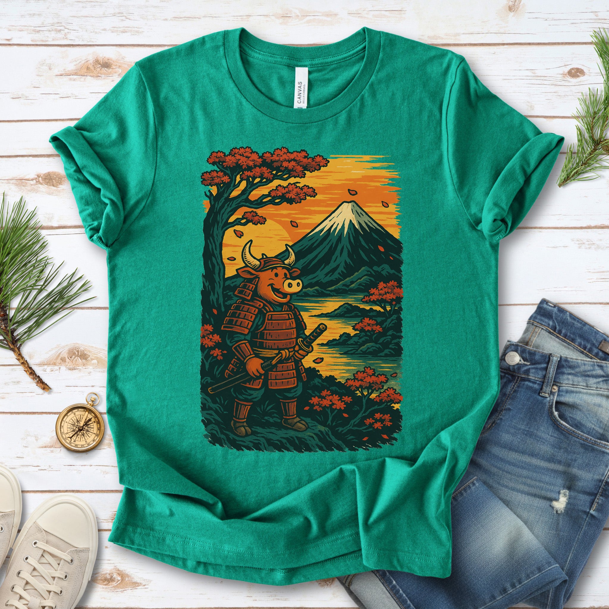 Samurai Bull T-Shirt – Bold Retro Japanese Warrior Tee