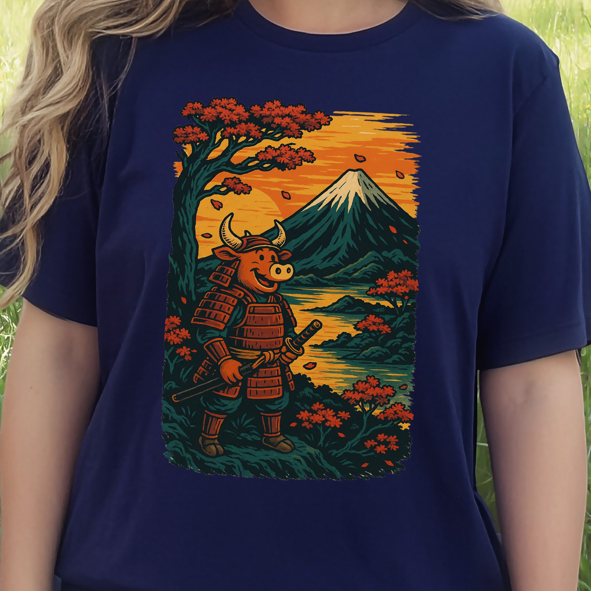 Samurai Bull T-Shirt – Bold Retro Japanese Warrior Tee