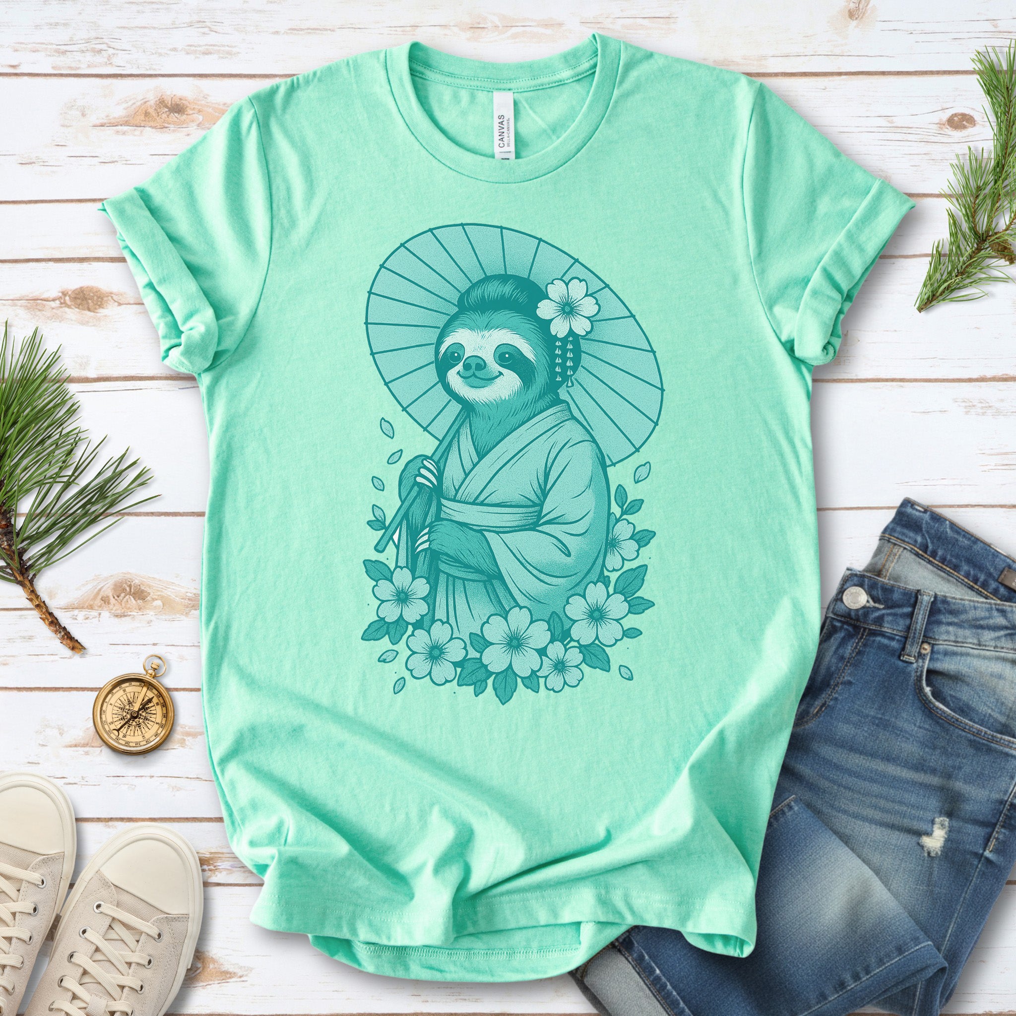 Elegant Sloth Geisha Japanese Style T-Shirt