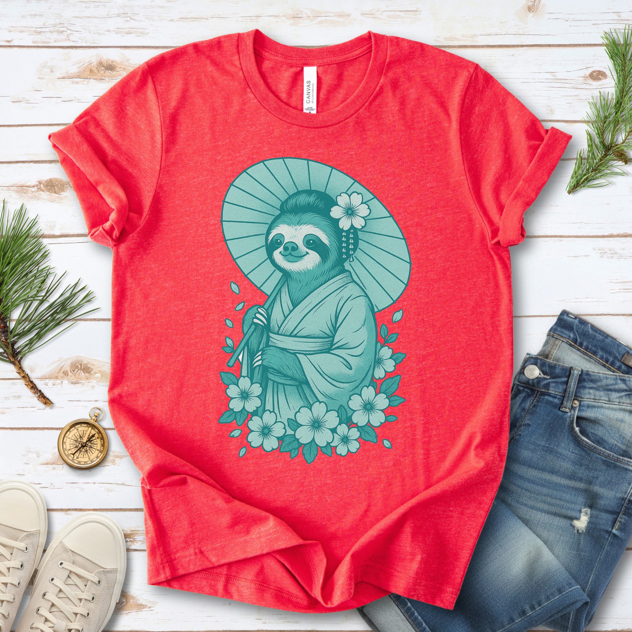 Elegant Sloth Geisha Japanese Style T-Shirt