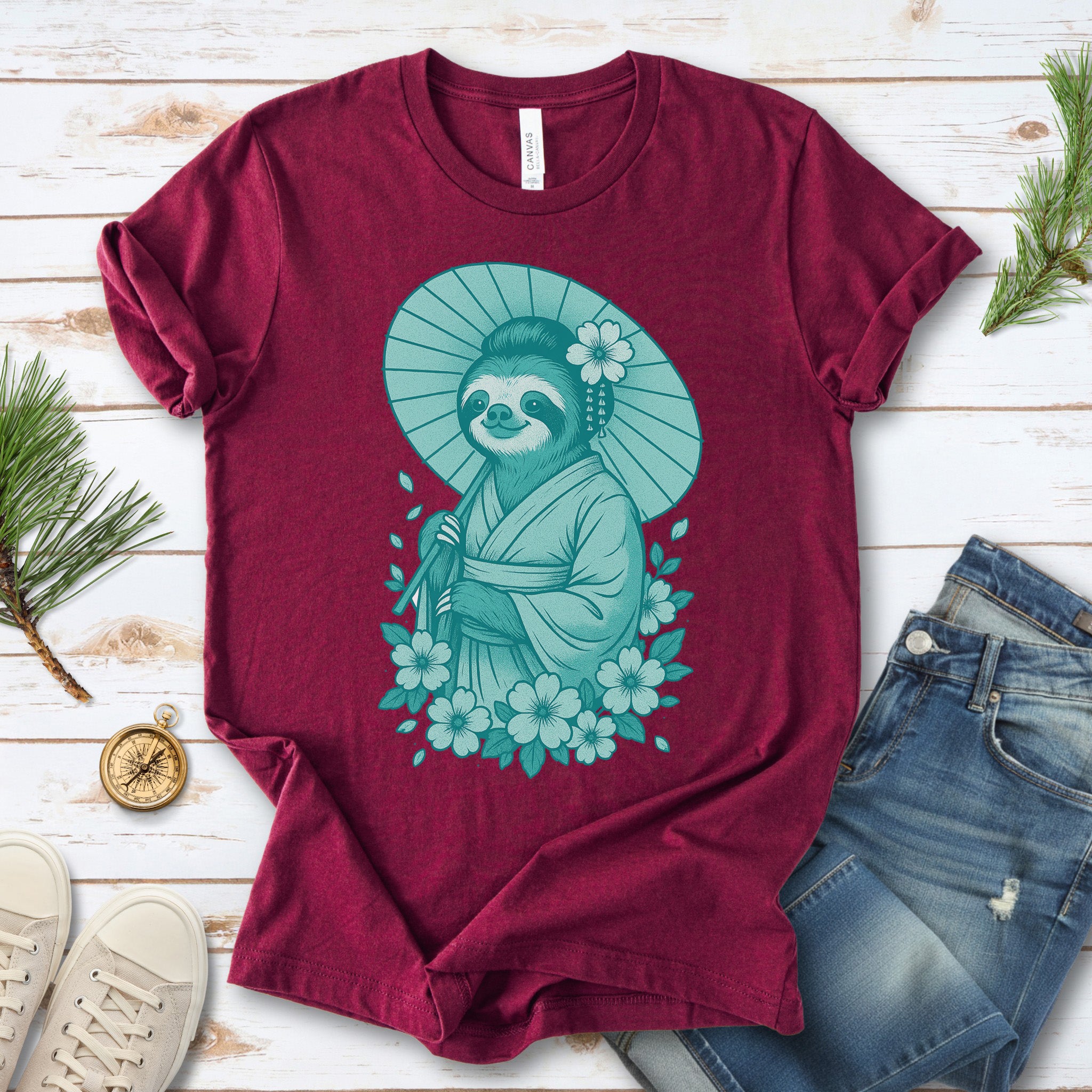 Elegant Sloth Geisha Japanese Style T-Shirt