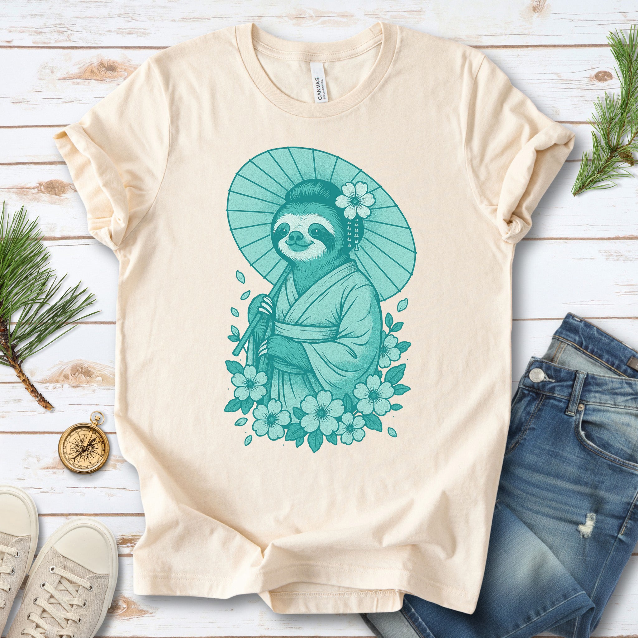 Elegant Sloth Geisha Japanese Style T-Shirt