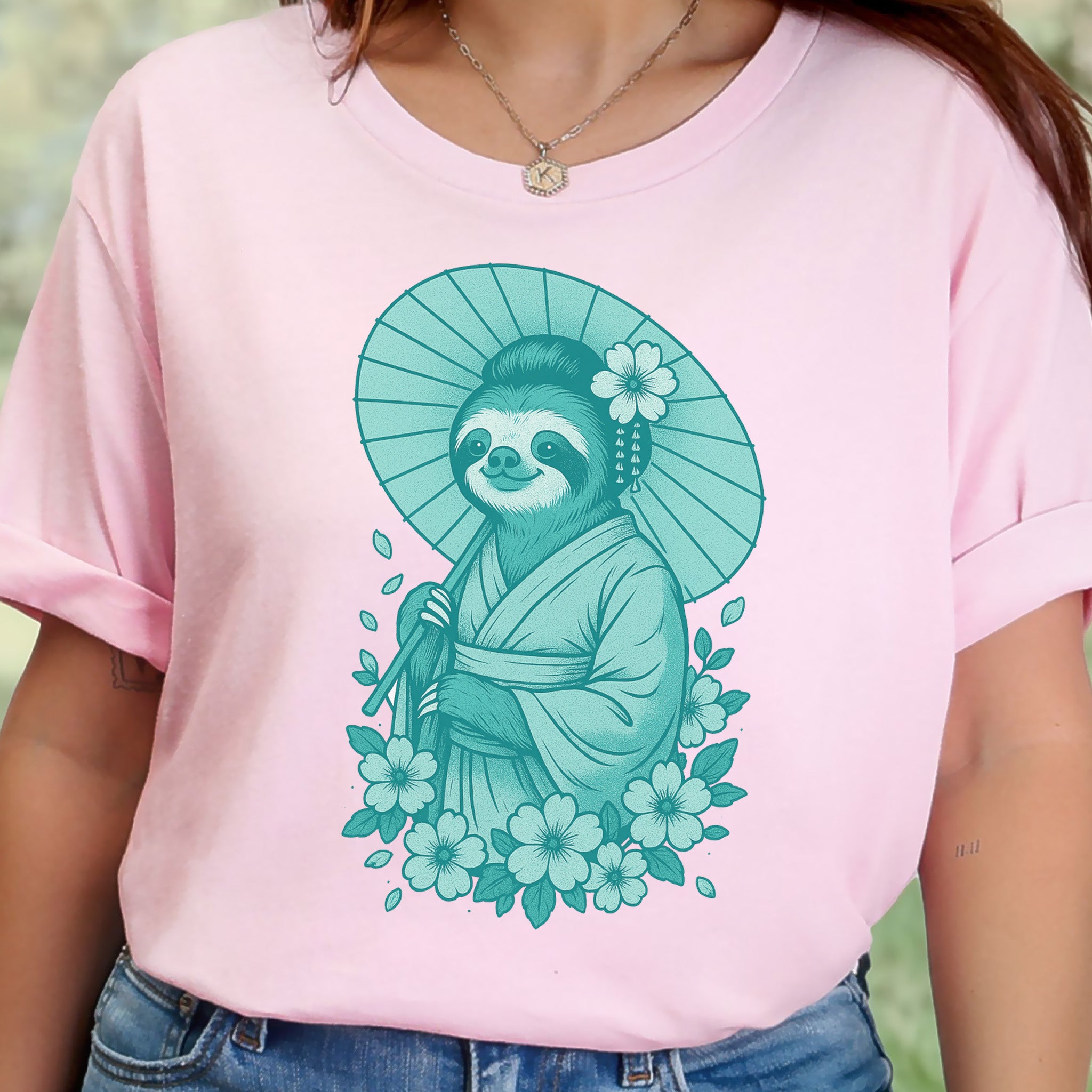 Elegant Sloth Geisha Japanese Style T-Shirt