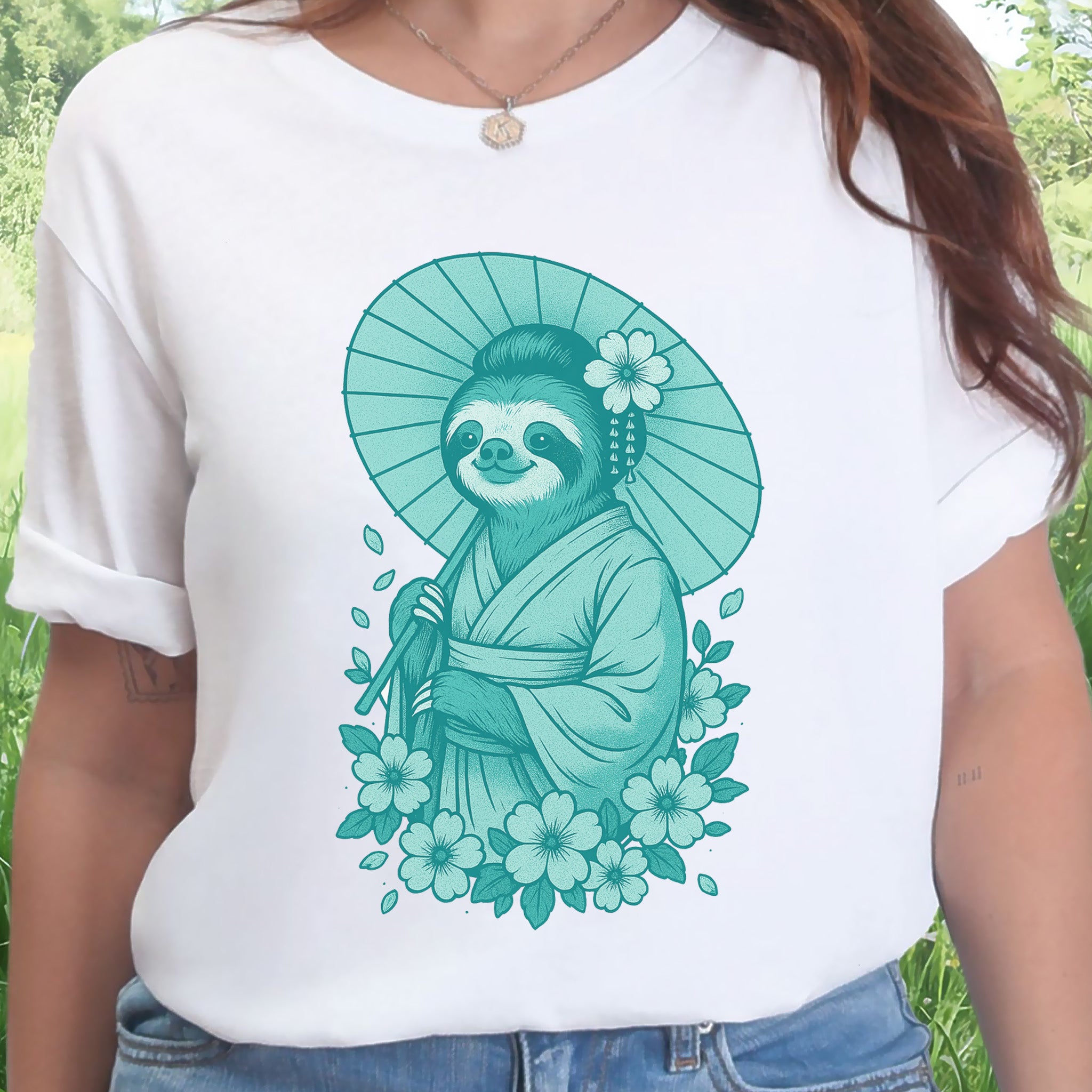 Elegant Sloth Geisha Japanese Style T-Shirt
