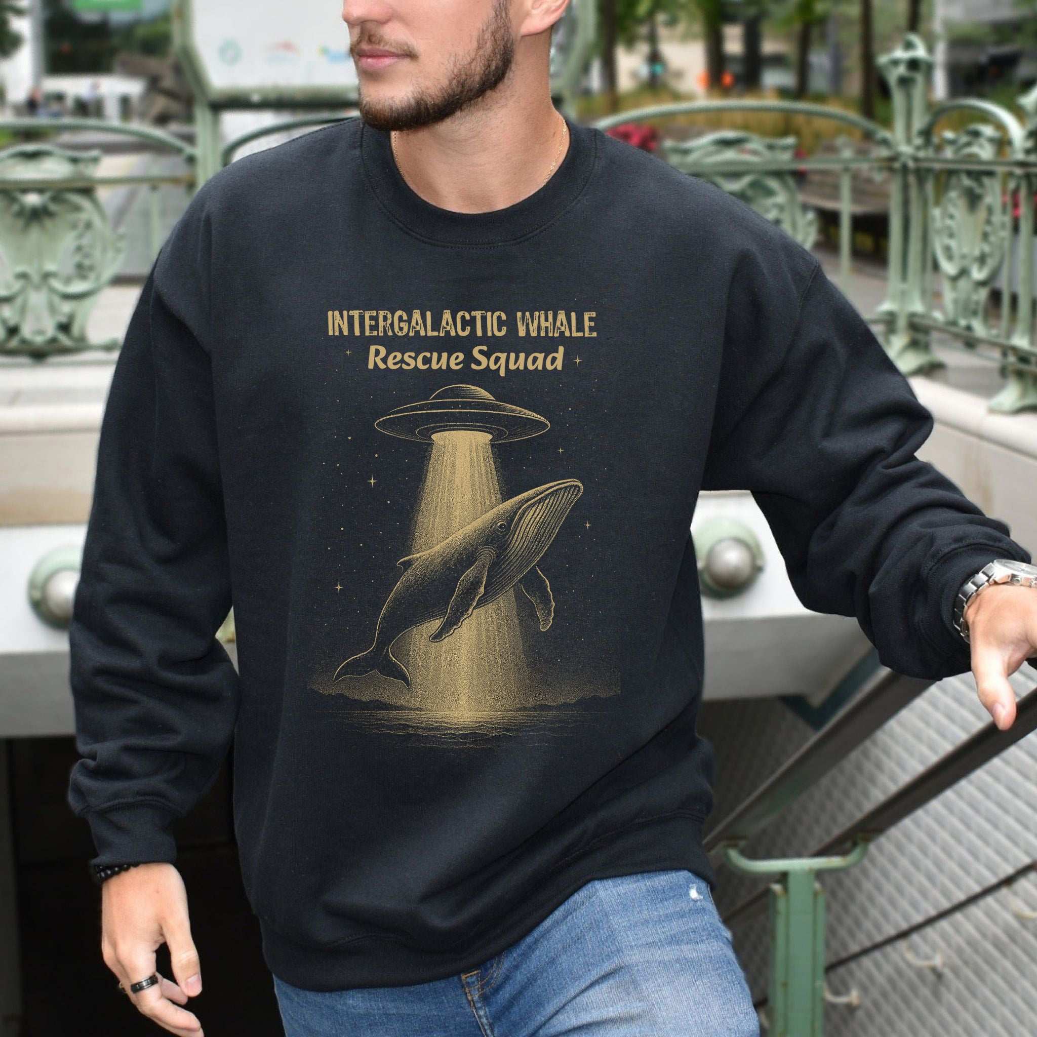 Intergalactic Whale Rescue Squad Sweatshirt – Funny Space Whale Mission