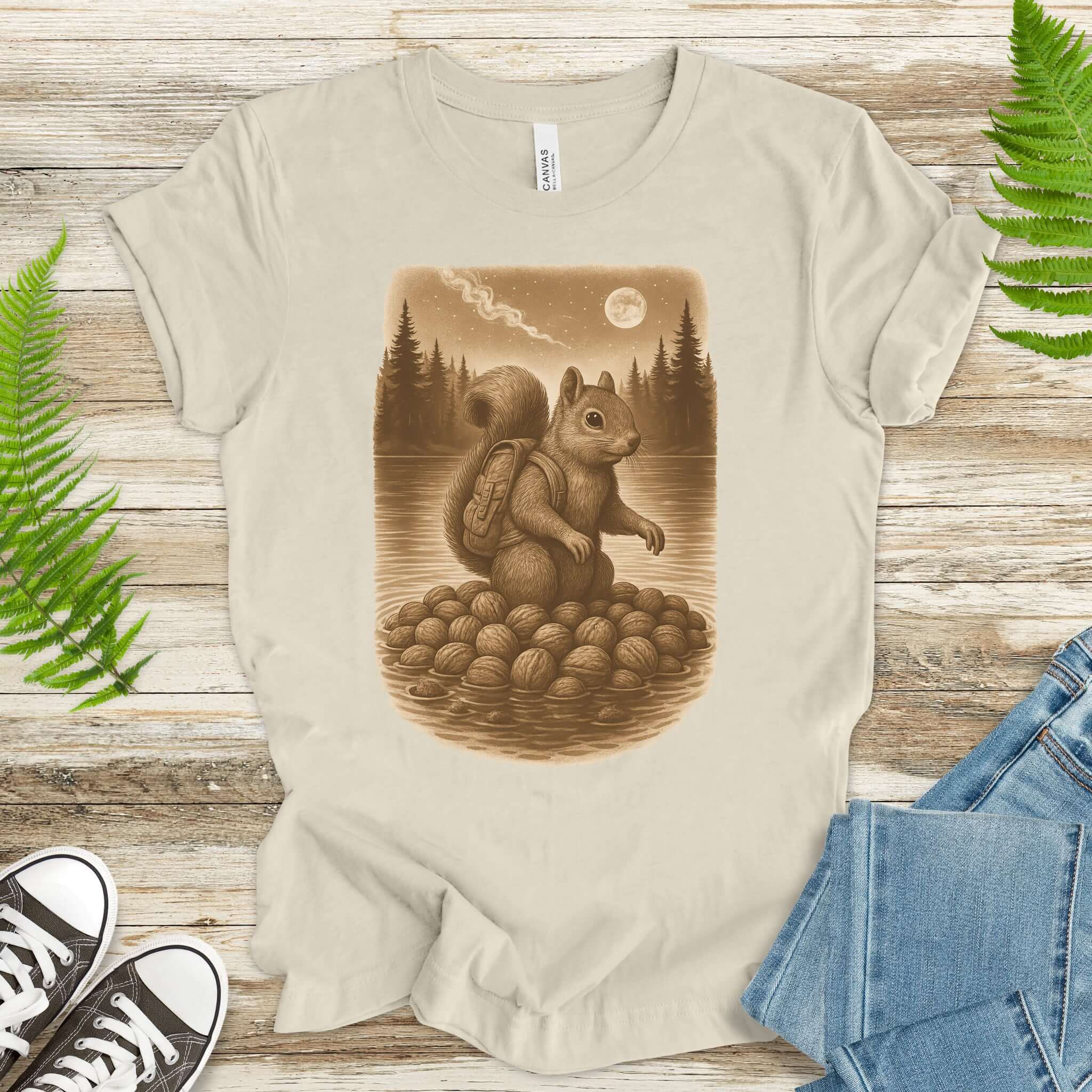 Squirrel & Nuts by the Lake – Japanese Style T-Shirt