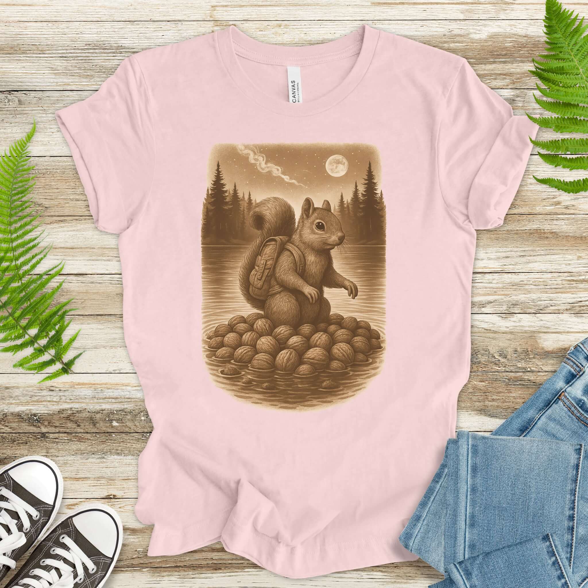 Squirrel & Nuts by the Lake – Japanese Style T-Shirt