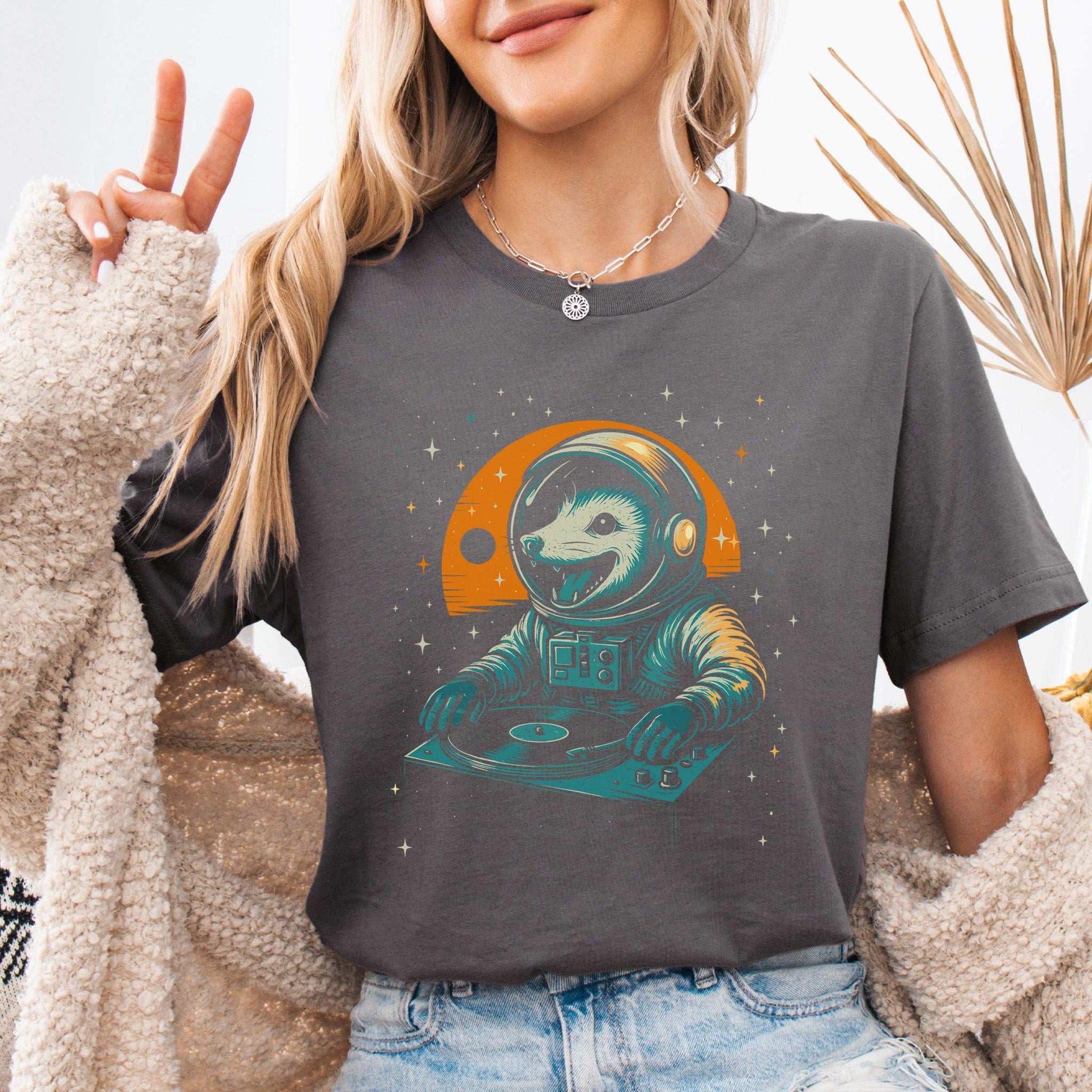 DJ Opossum Astronaut T-Shirt – Funny Space Rave Possum Tee