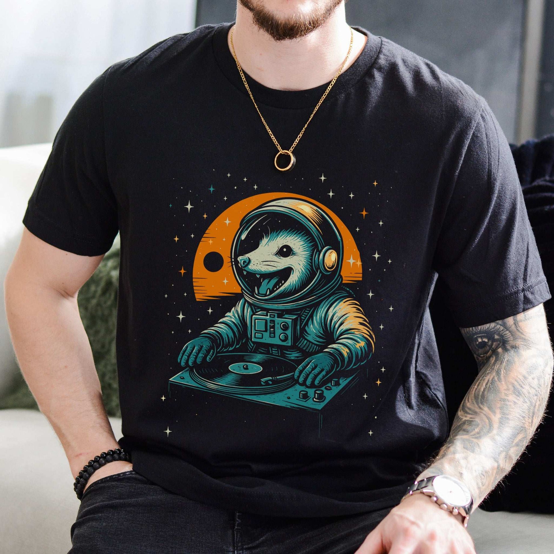 DJ Opossum Astronaut T-Shirt – Funny Space Rave Possum Tee