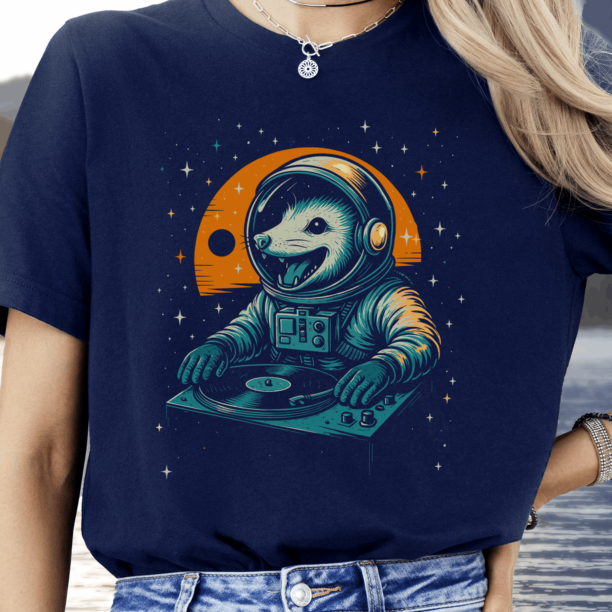 DJ Opossum Astronaut T-Shirt – Funny Space Rave Possum Tee