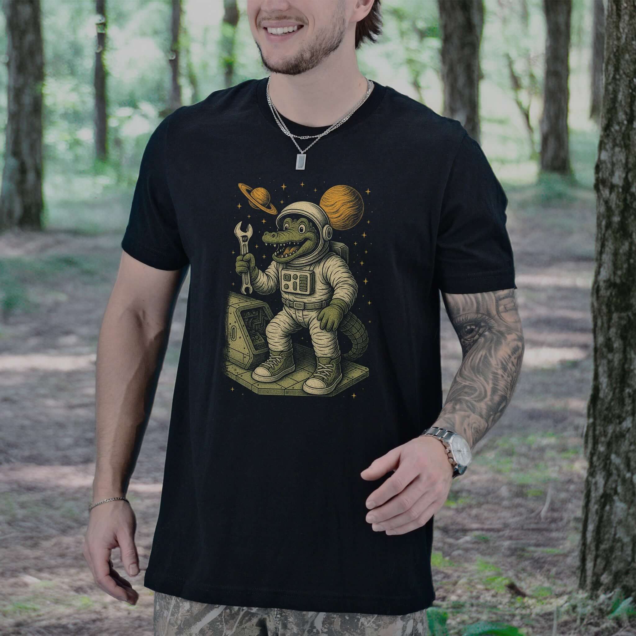Astronaut Alligator Repair Crew T-Shirt – Funny Space Reptile Tee