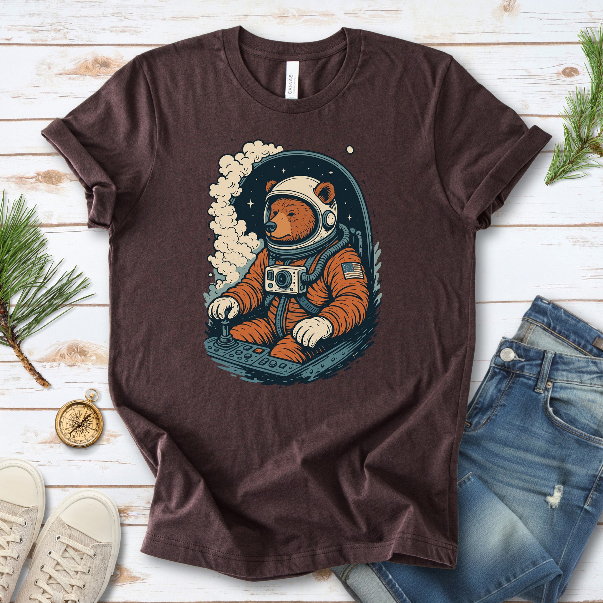 Astronaut Bear Space T-Shirt – Retro Cosmic Grizzly Galaxy Tee