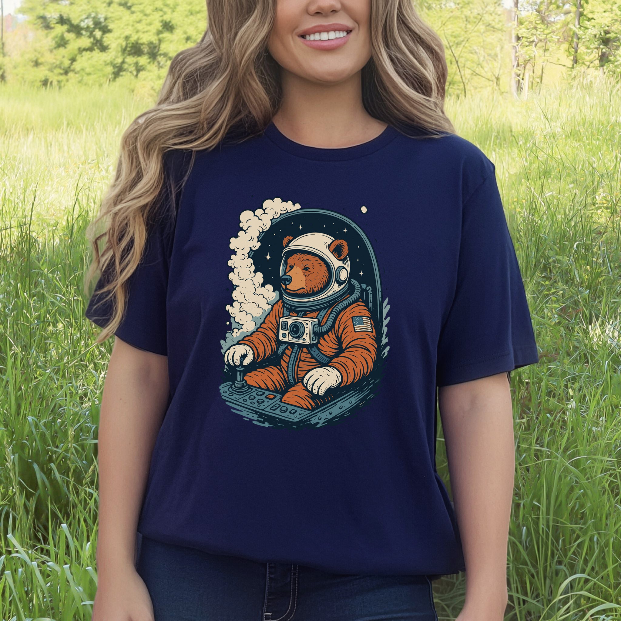 Astronaut Bear Space T-Shirt – Retro Cosmic Grizzly Galaxy Tee