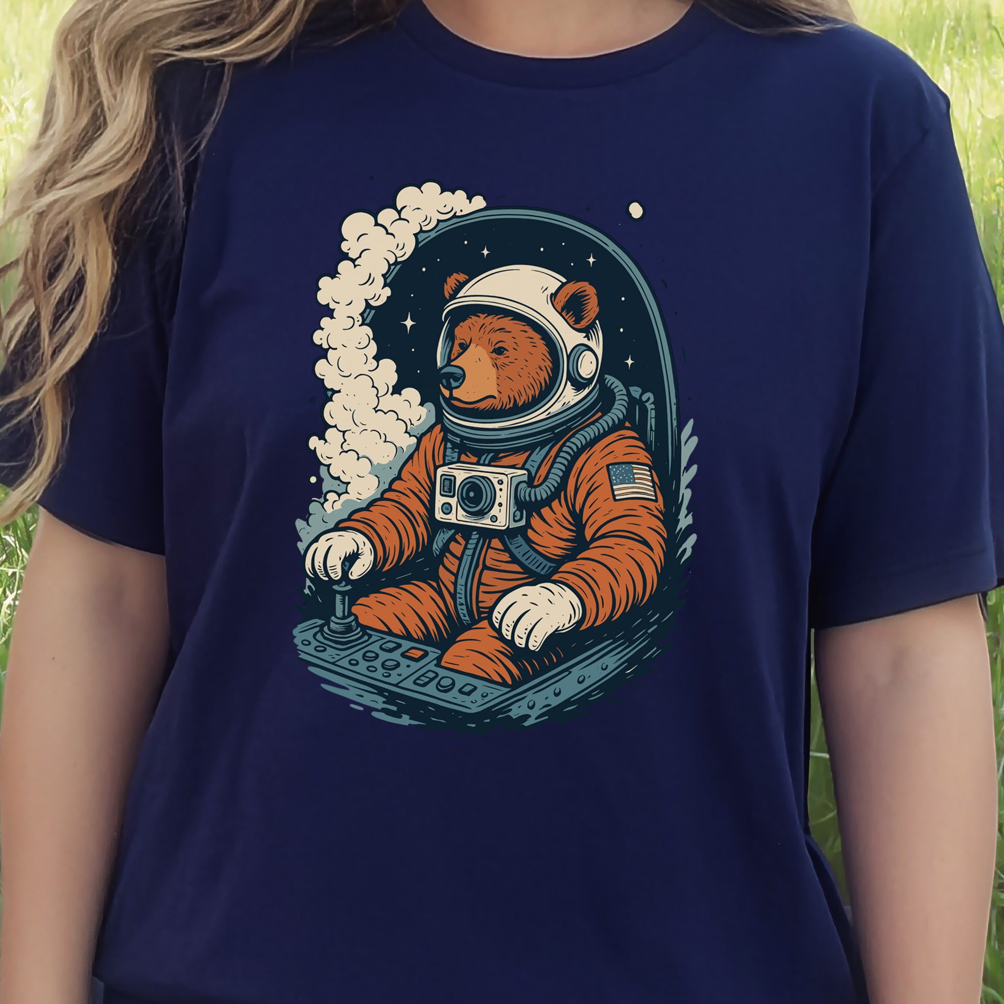 Astronaut Bear Space T-Shirt – Retro Cosmic Grizzly Galaxy Tee