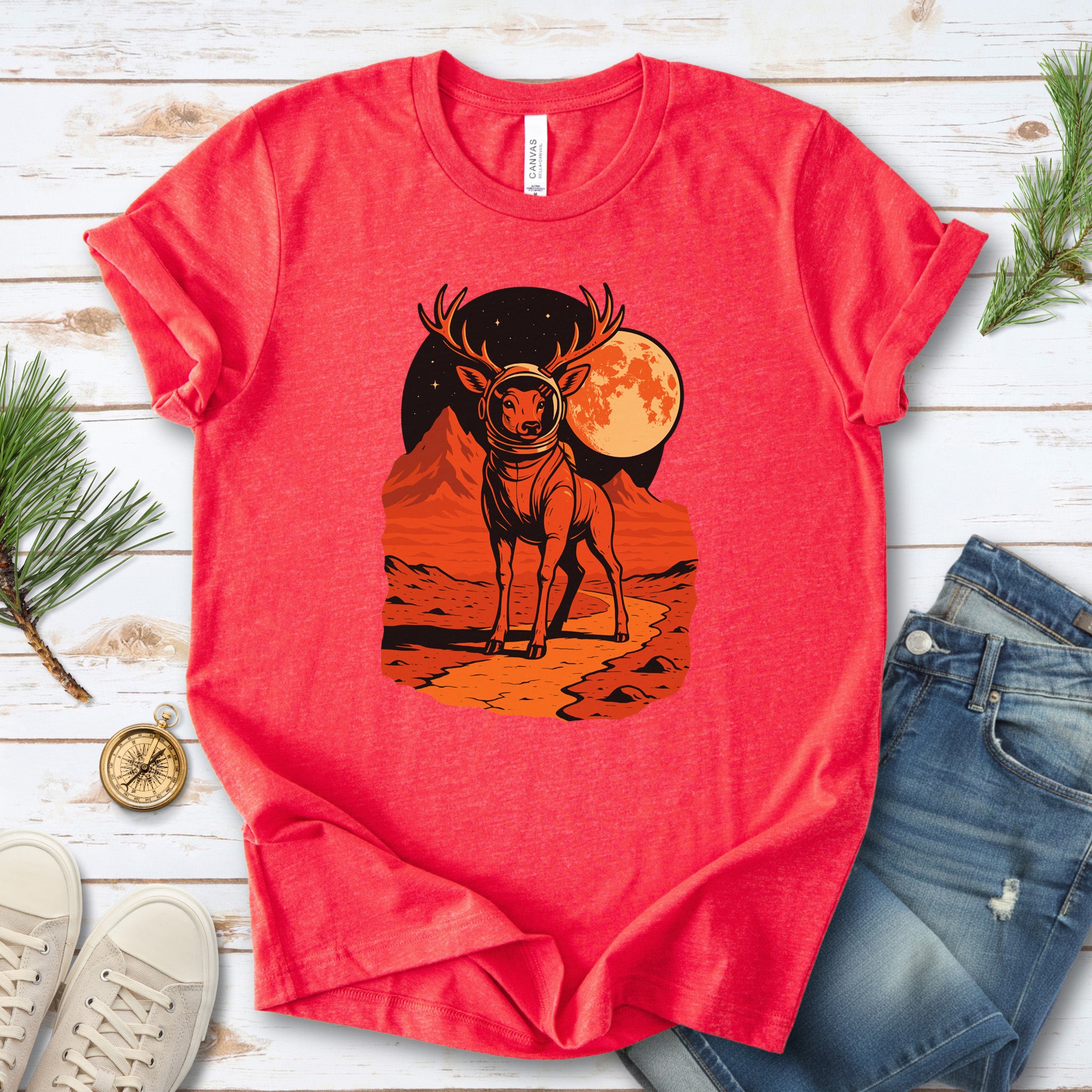 Astronaut Deer Space T-Shirt – Retro Cosmic Wilderness Explorer Tee