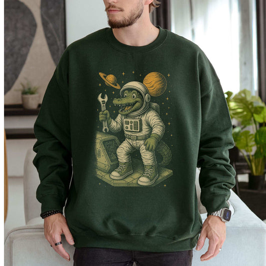 Astronaut Alligator Sweatshirt – Funny Space Repair Crew Reptile Gift