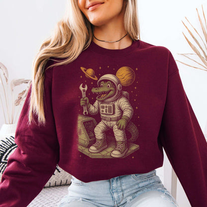 Astronaut Alligator Sweatshirt – Funny Space Repair Crew Reptile Gift