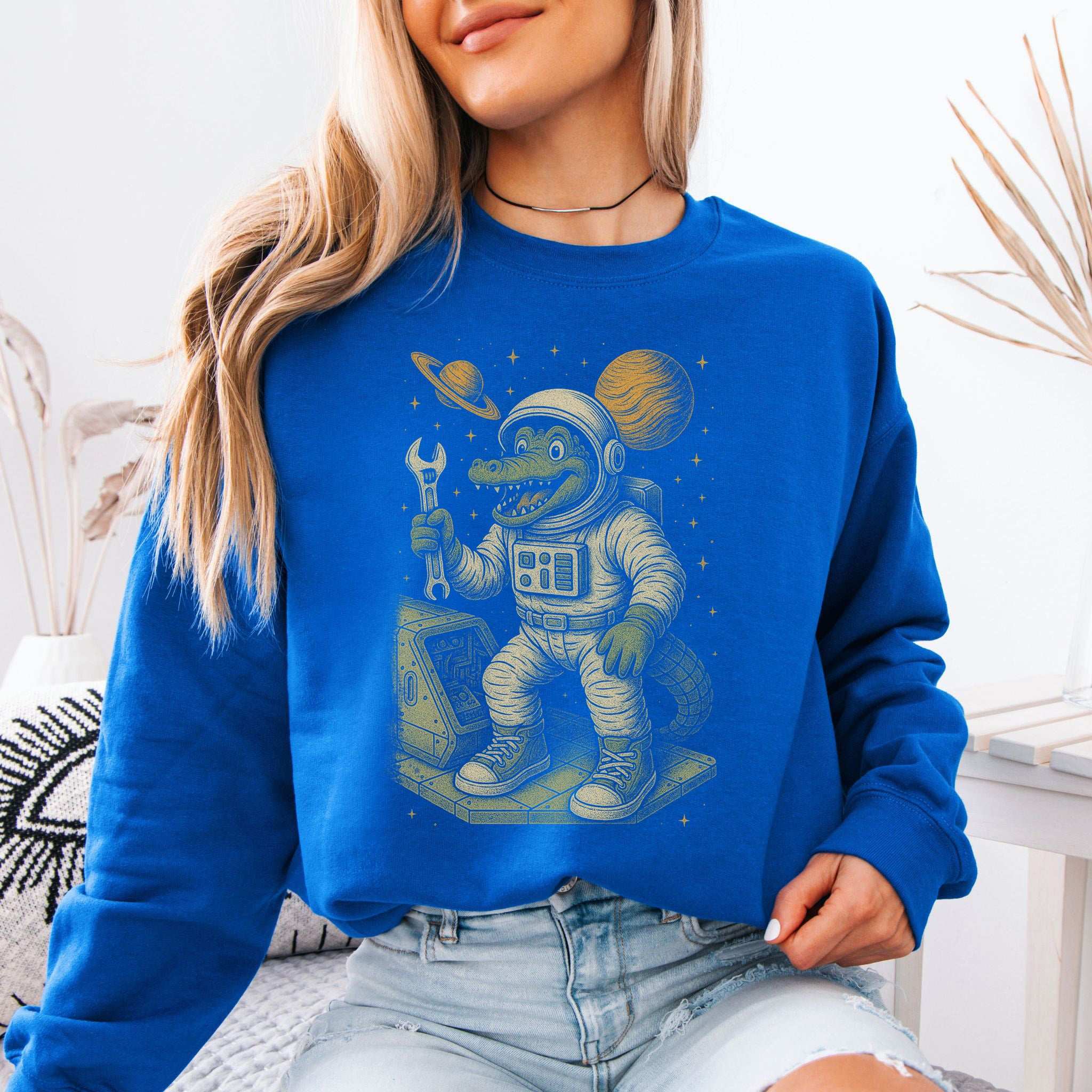 Astronaut Alligator Sweatshirt – Funny Space Repair Crew Reptile Gift