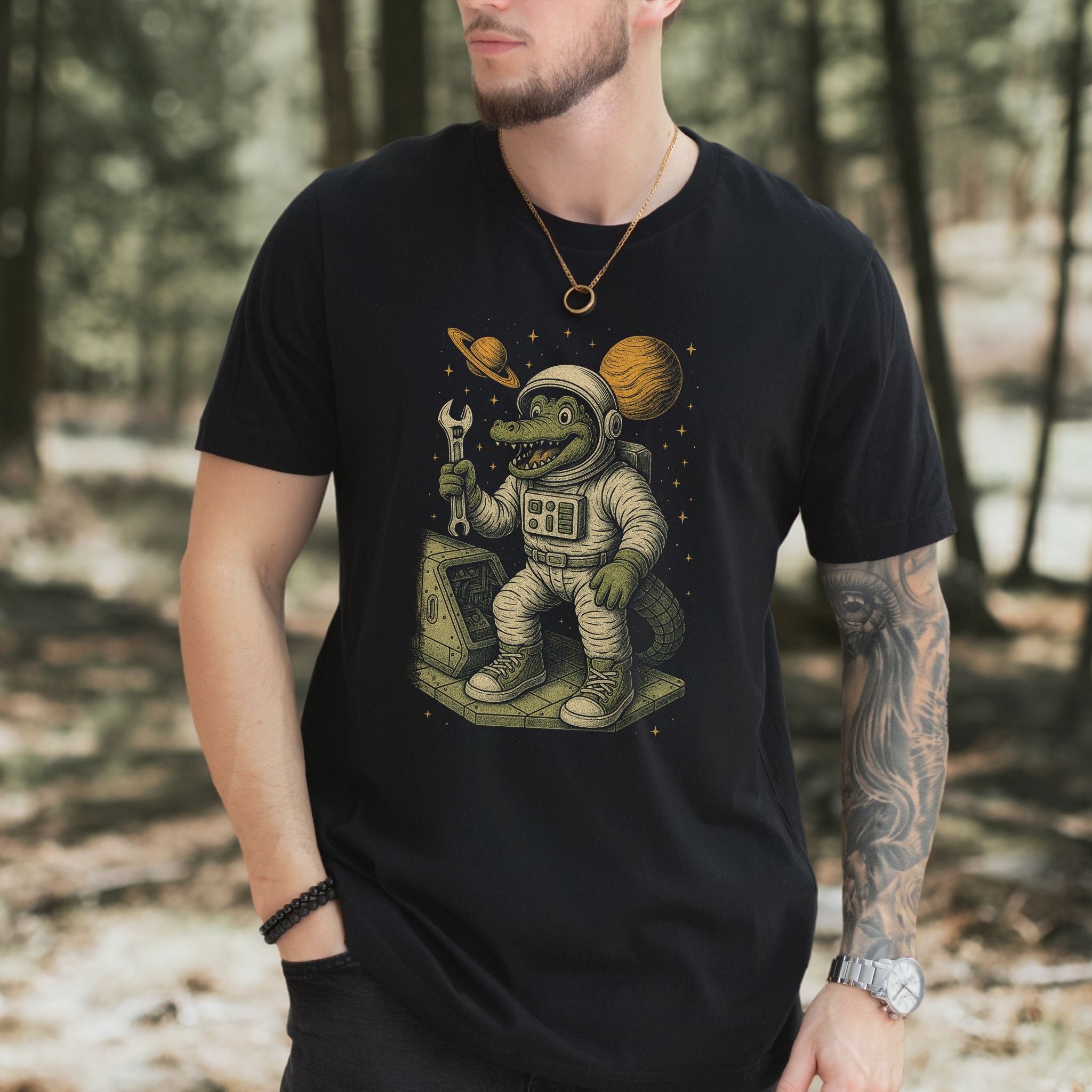 Astronaut Alligator Repair Crew T-Shirt – Funny Space Reptile Tee