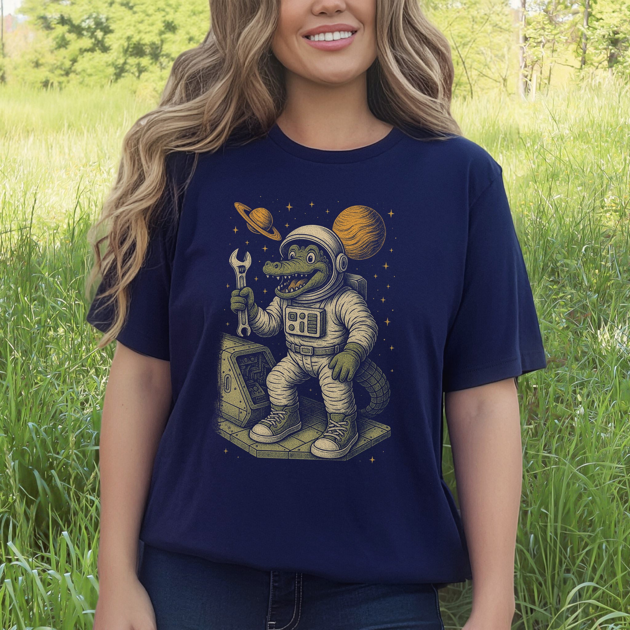 Astronaut Alligator Repair Crew T-Shirt – Funny Space Reptile Tee