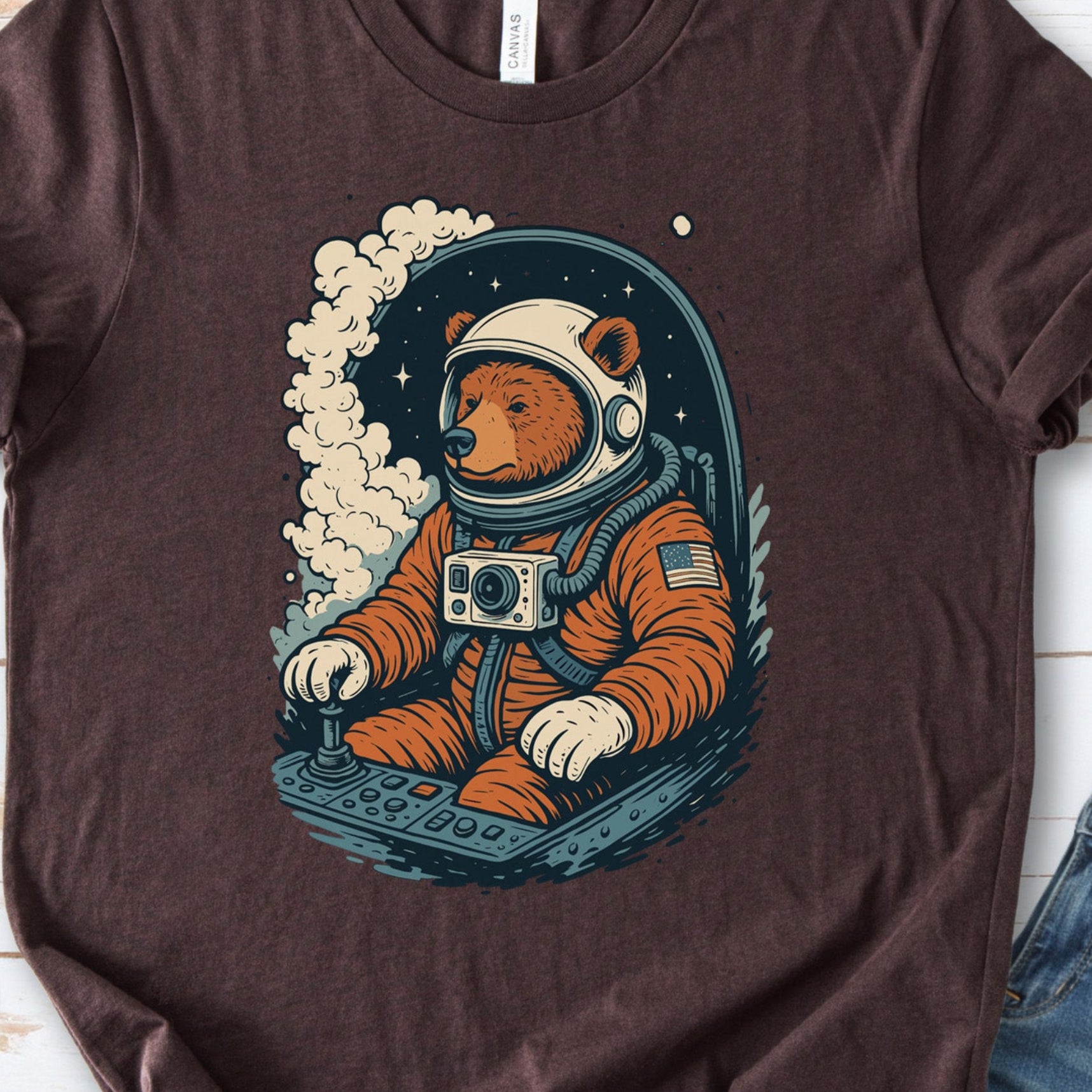 Astronaut Bear Space T-Shirt – Retro Cosmic Grizzly Galaxy Tee