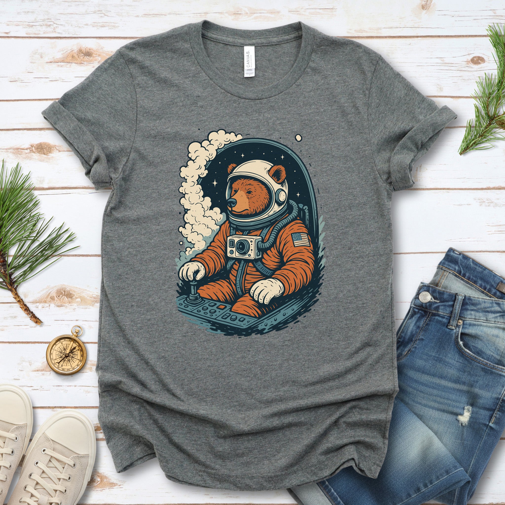 Astronaut Bear Space T-Shirt – Retro Cosmic Grizzly Galaxy Tee