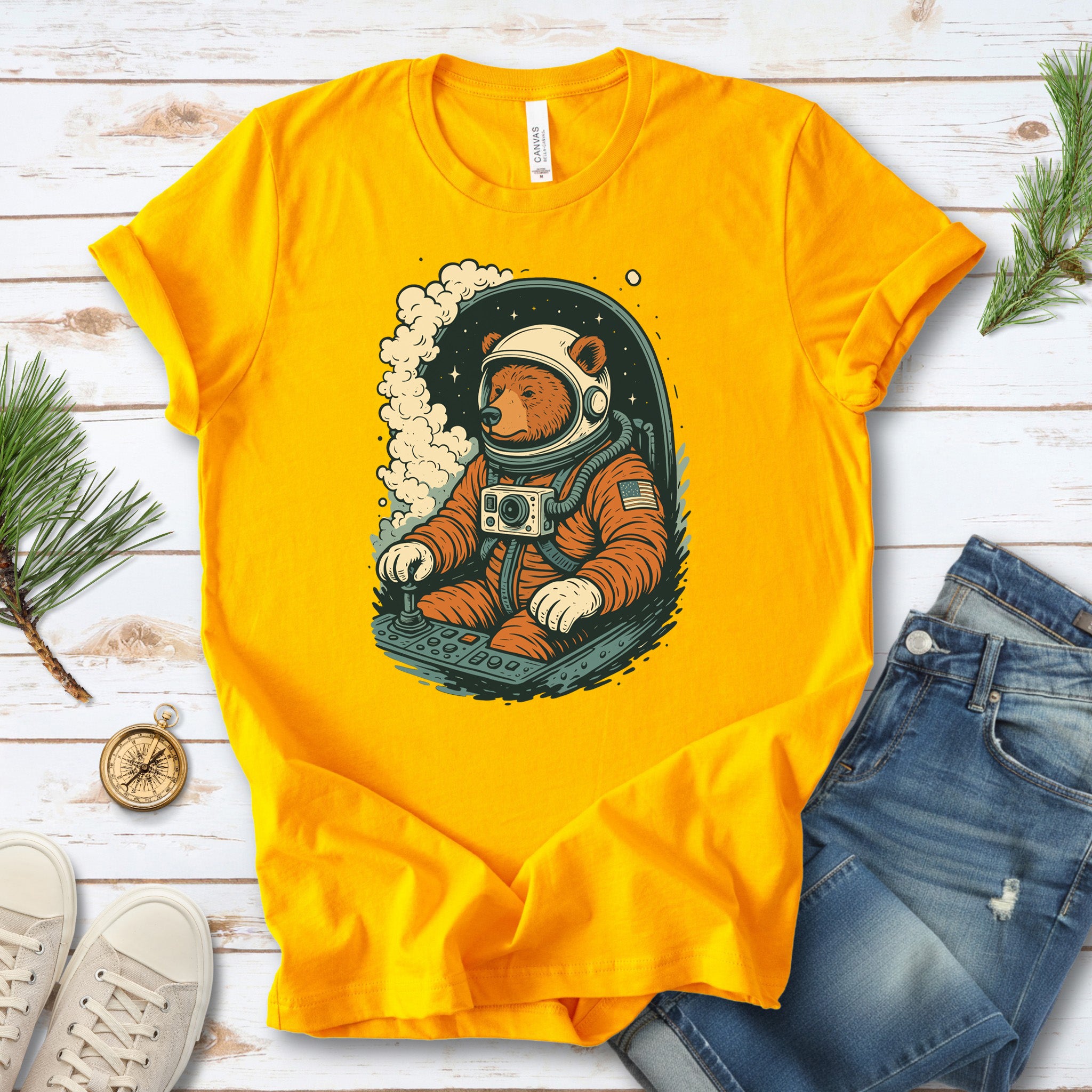 Astronaut Bear Space T-Shirt – Retro Cosmic Grizzly Galaxy Tee