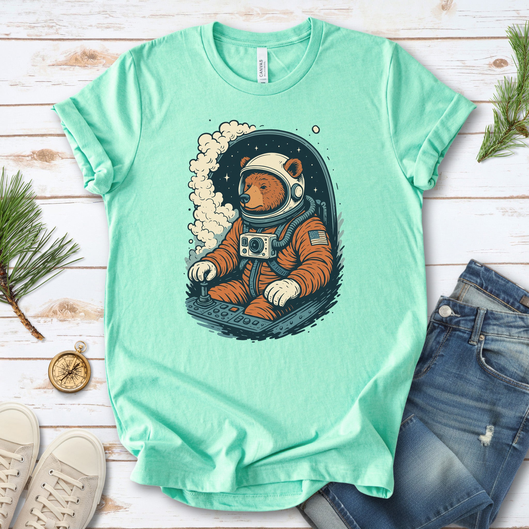 Astronaut Bear Space T-Shirt – Retro Cosmic Grizzly Galaxy Tee
