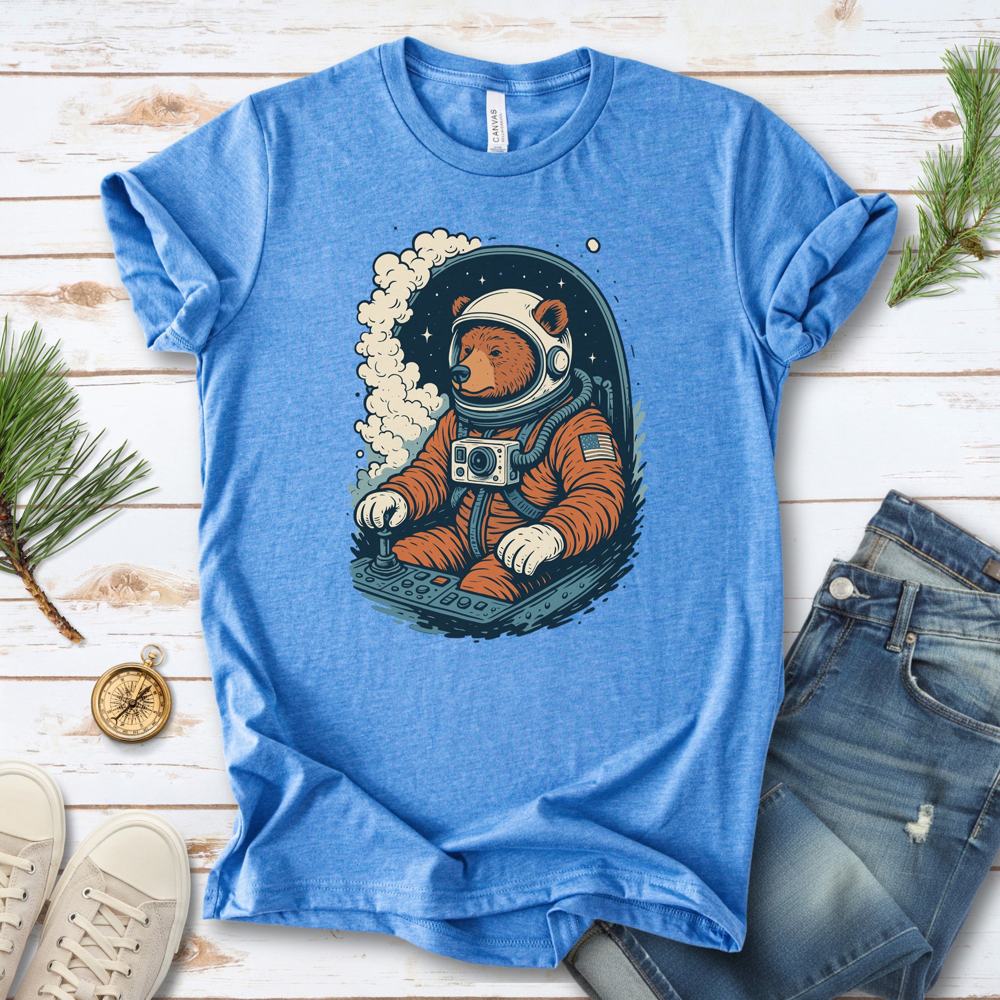 Astronaut Bear Space T-Shirt – Retro Cosmic Grizzly Galaxy Tee