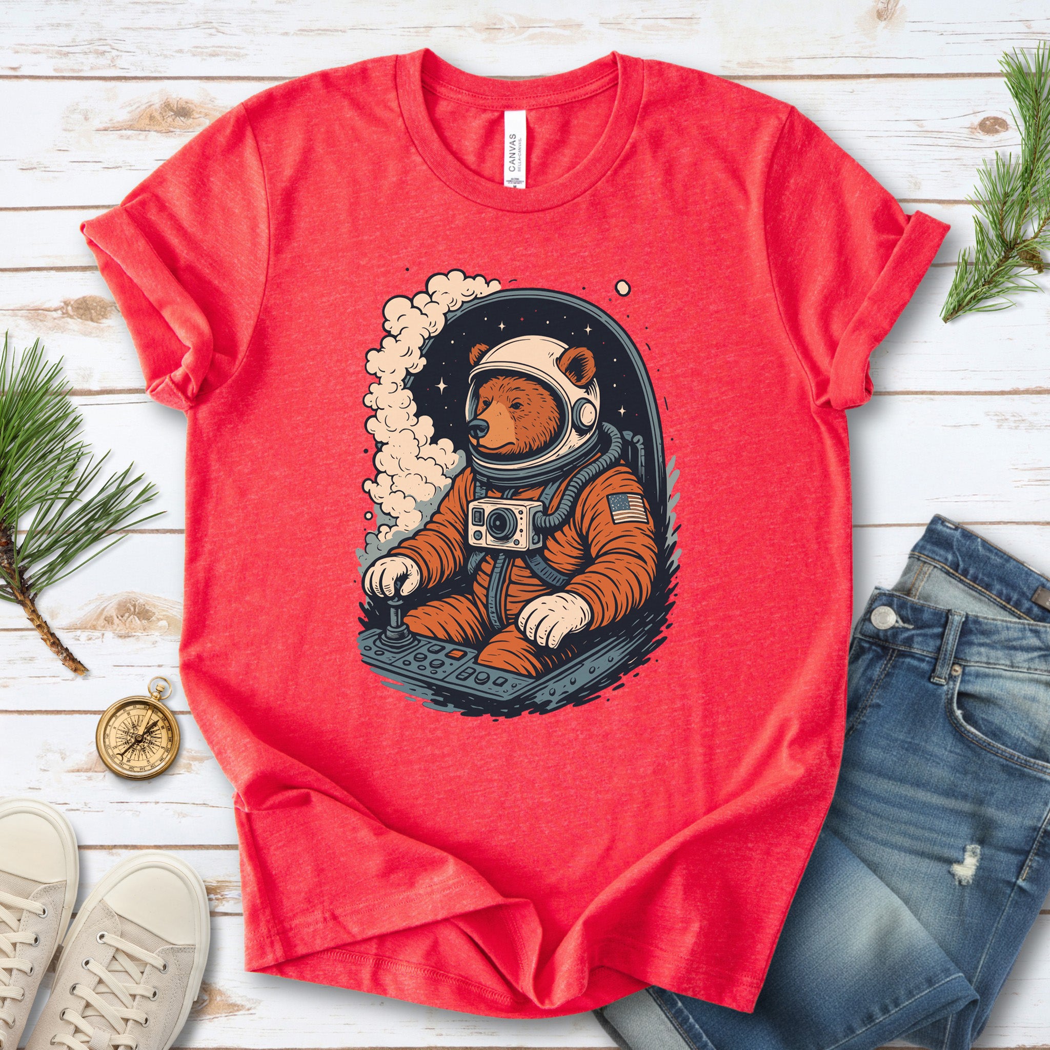 Astronaut Bear Space T-Shirt – Retro Cosmic Grizzly Galaxy Tee