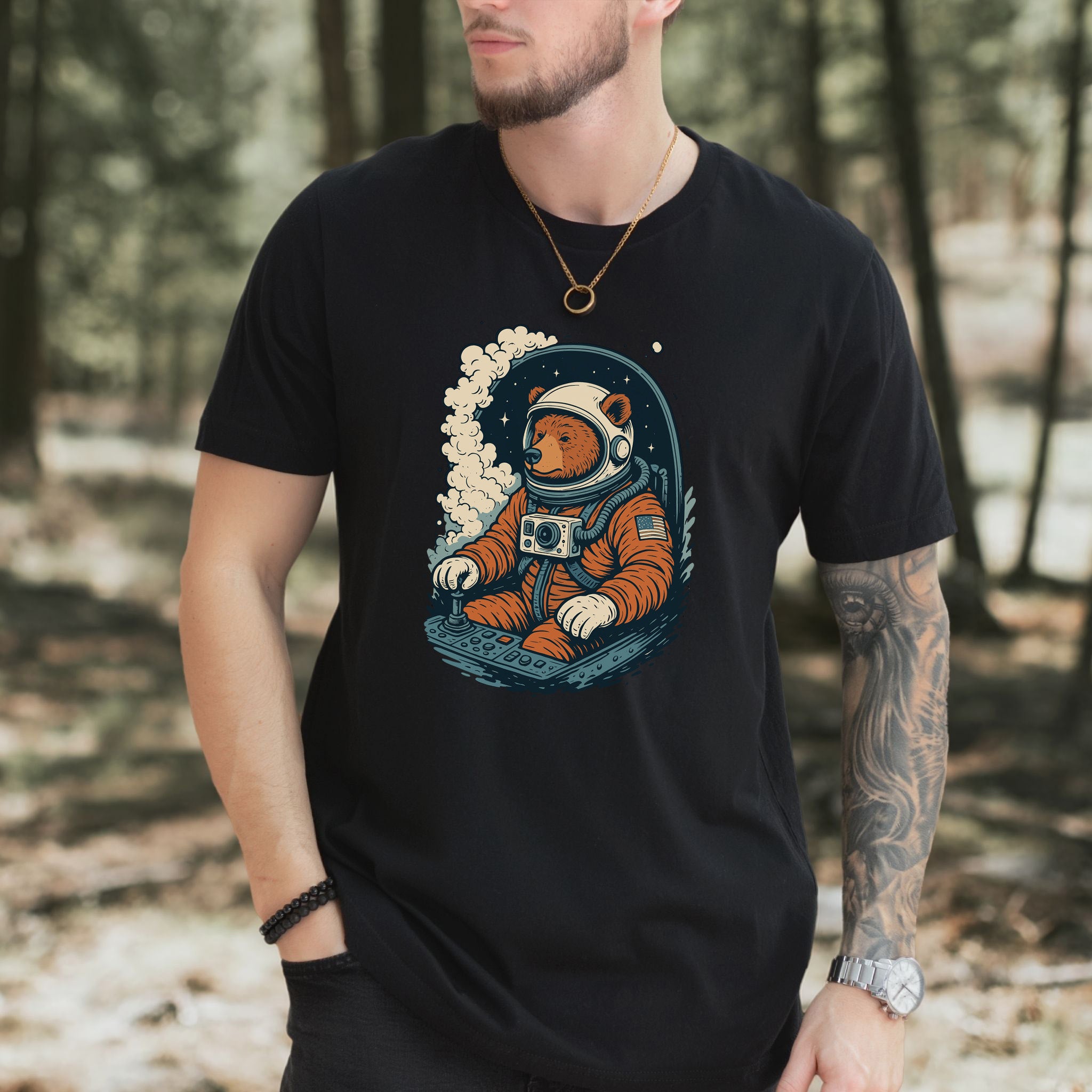 Astronaut Bear Space T-Shirt – Retro Cosmic Grizzly Galaxy Tee