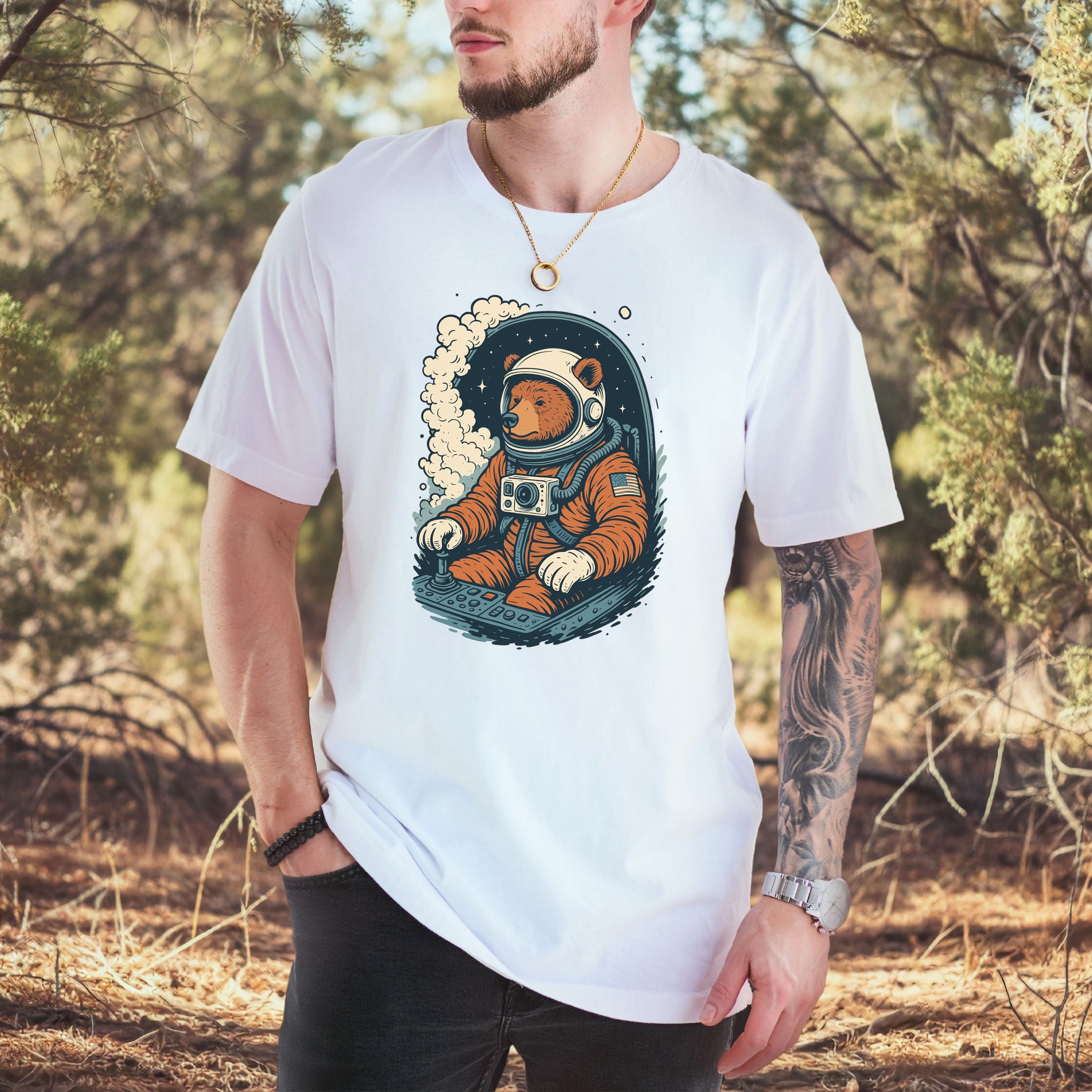Astronaut Bear Space T-Shirt – Retro Cosmic Grizzly Galaxy Tee