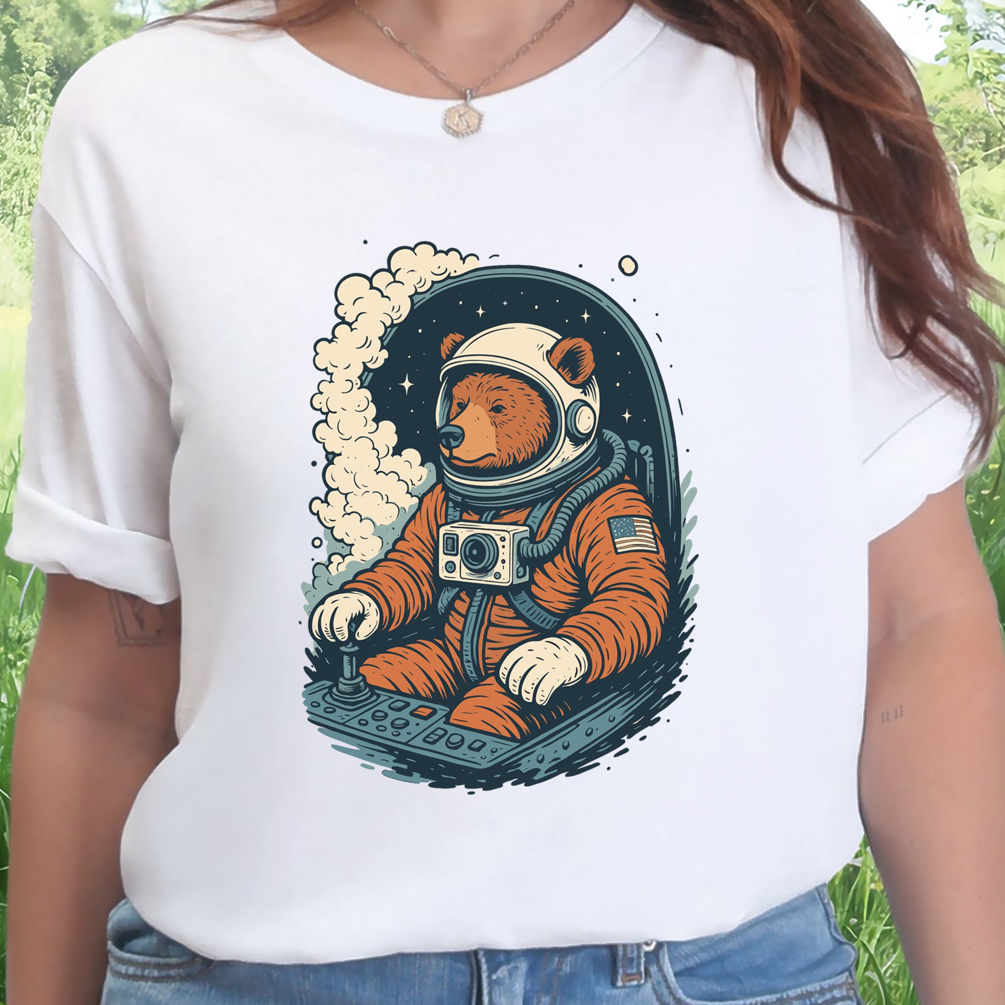 Astronaut Bear Space T-Shirt – Retro Cosmic Grizzly Galaxy Tee