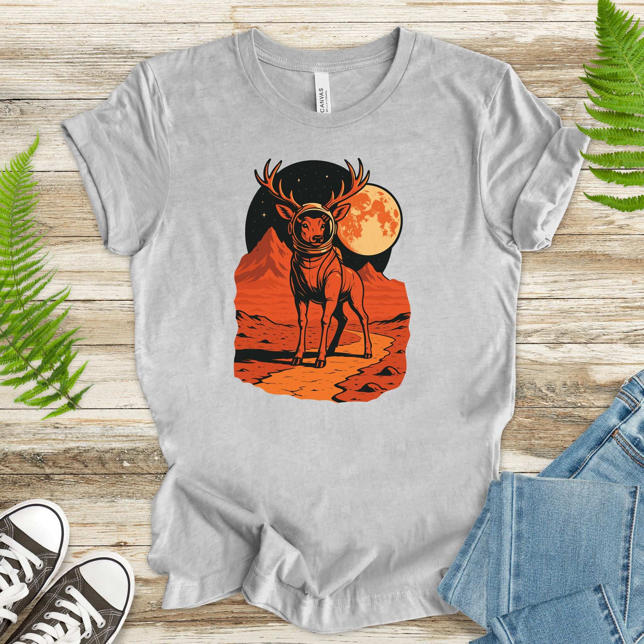 Astronaut Deer Space T-Shirt – Retro Cosmic Wilderness Explorer Tee