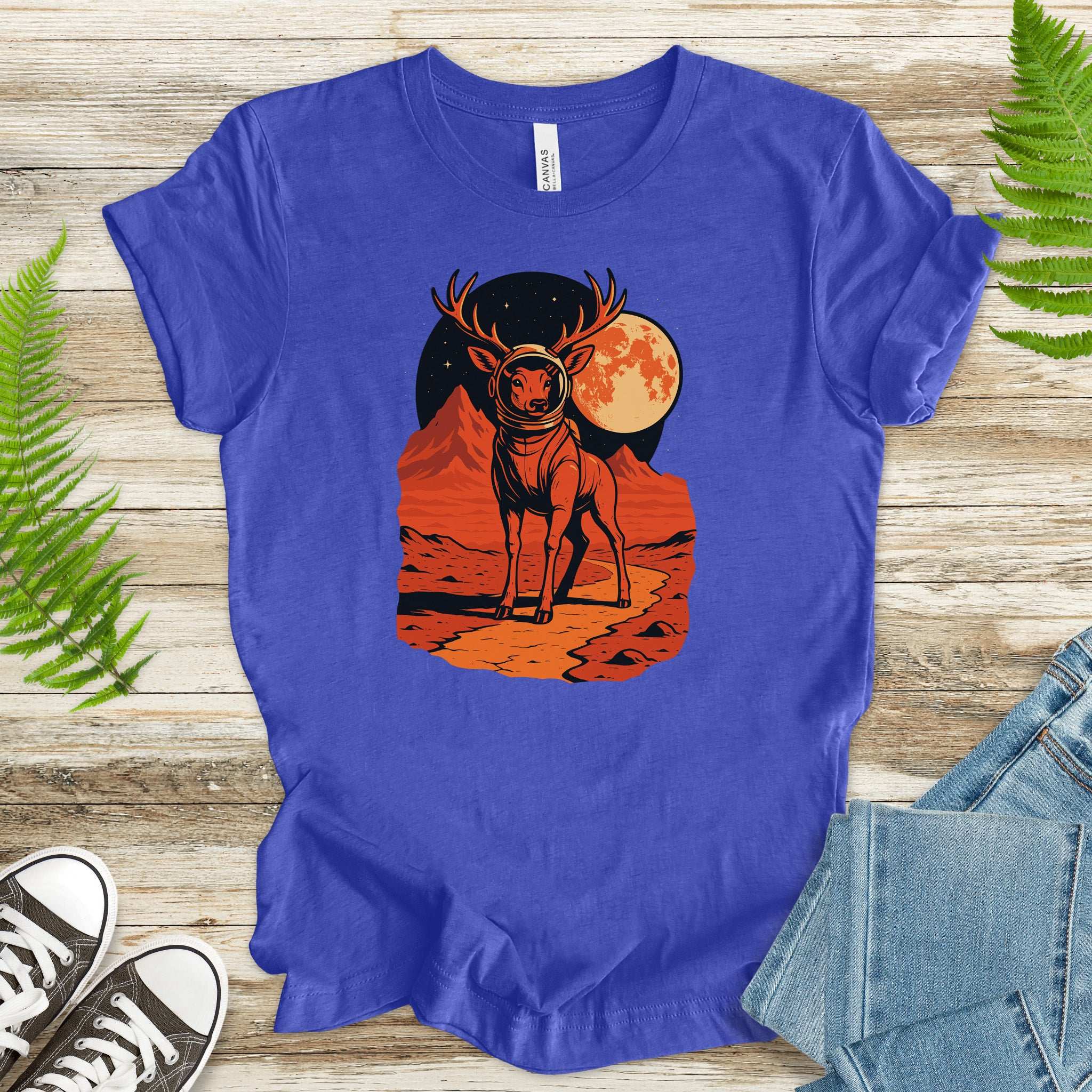 Astronaut Deer Space T-Shirt – Retro Cosmic Wilderness Explorer Tee