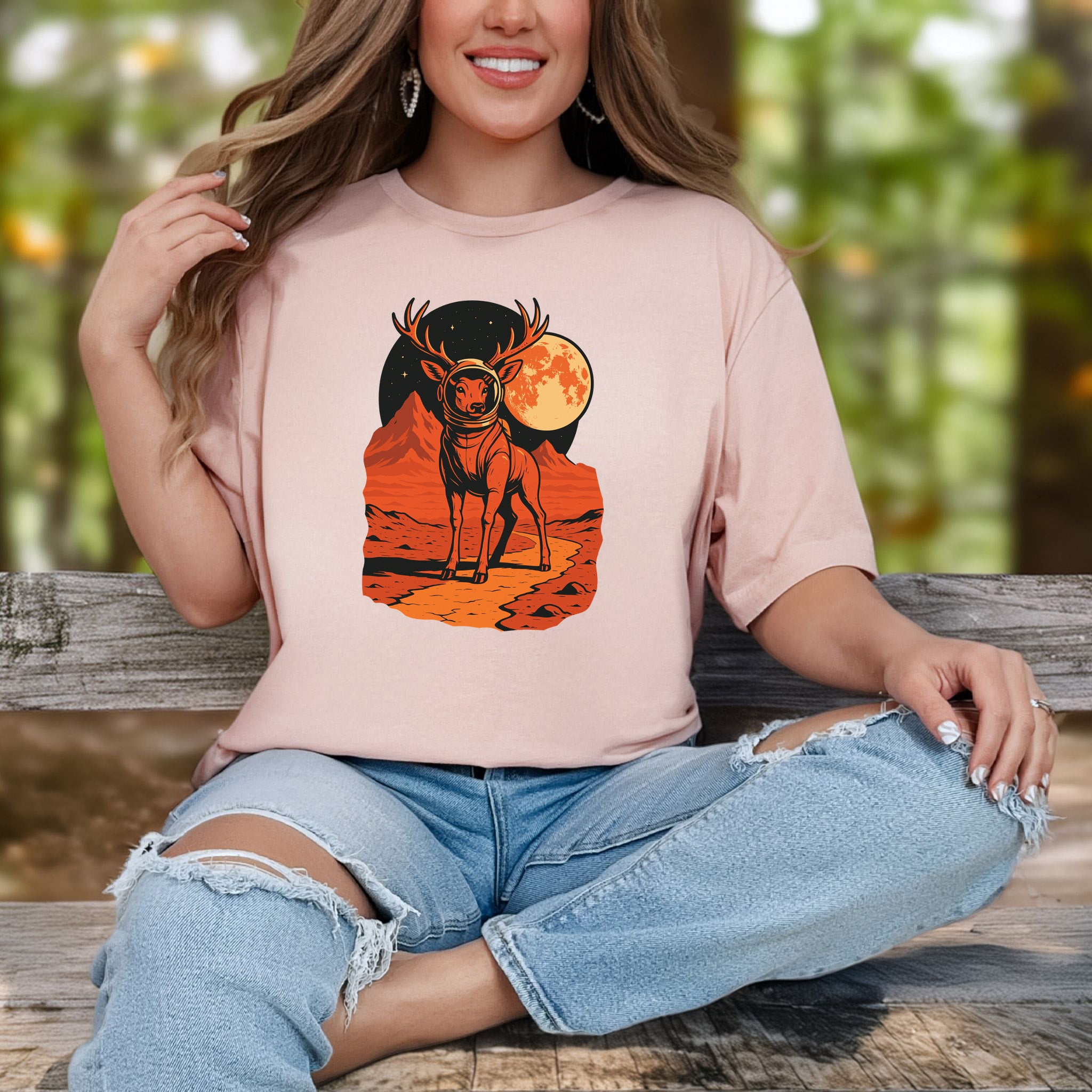 Astronaut Deer Space T-Shirt – Retro Cosmic Wilderness Explorer Tee