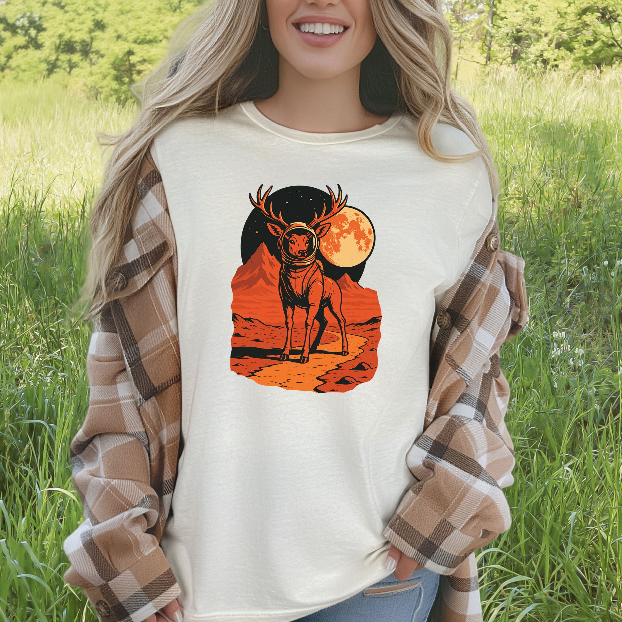 Astronaut Deer Space T-Shirt – Retro Cosmic Wilderness Explorer Tee