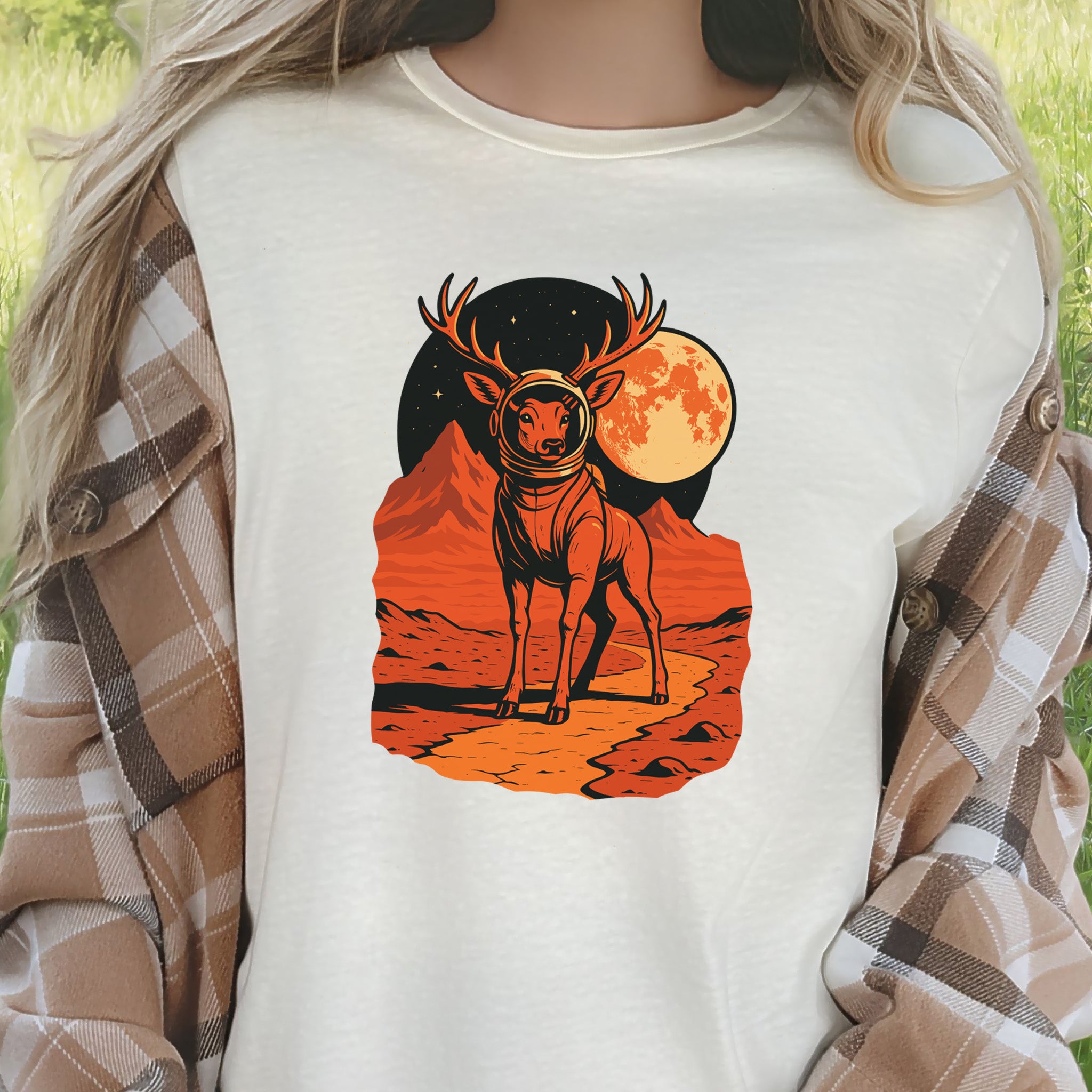 Astronaut Deer Space T-Shirt – Retro Cosmic Wilderness Explorer Tee