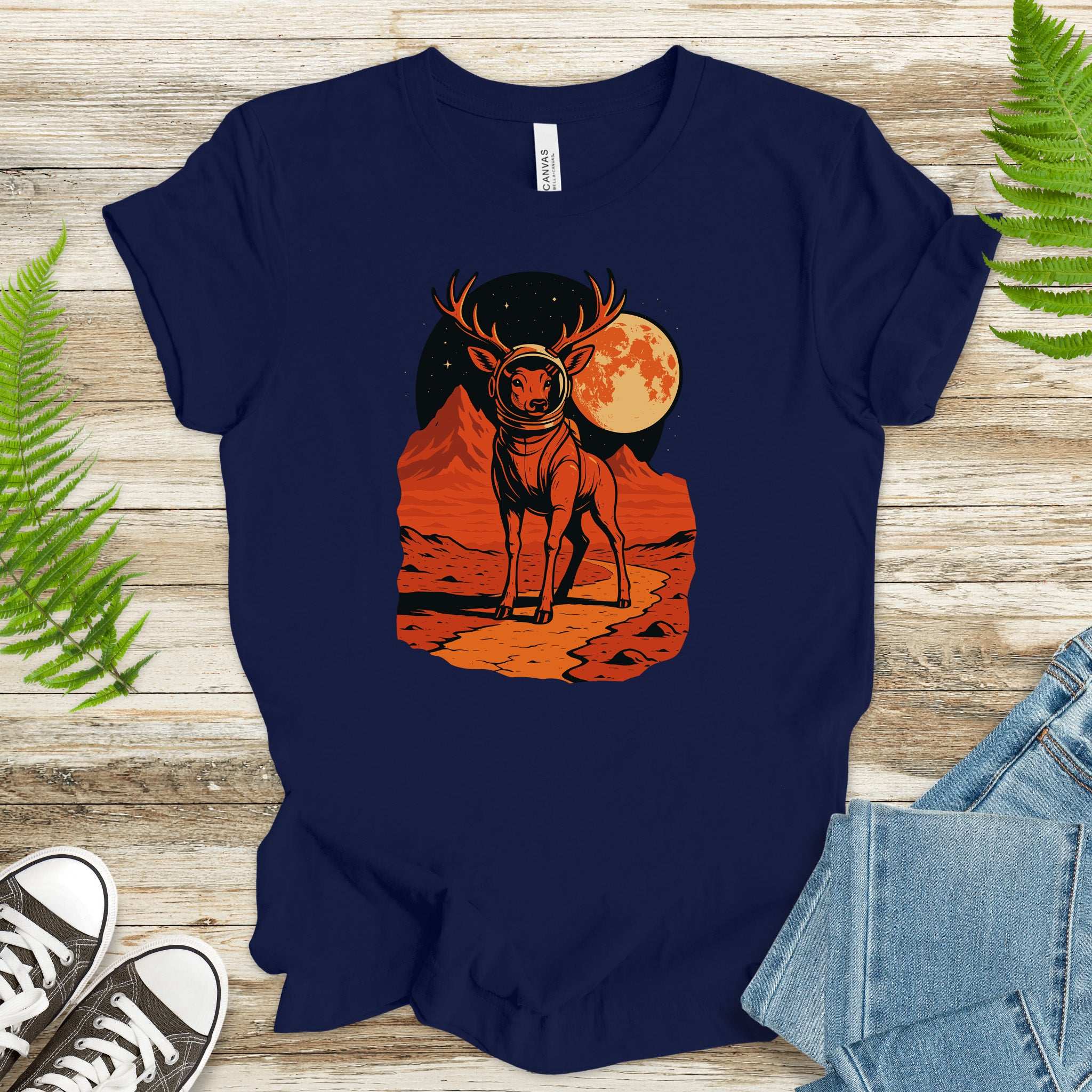 Astronaut Deer Space T-Shirt – Retro Cosmic Wilderness Explorer Tee