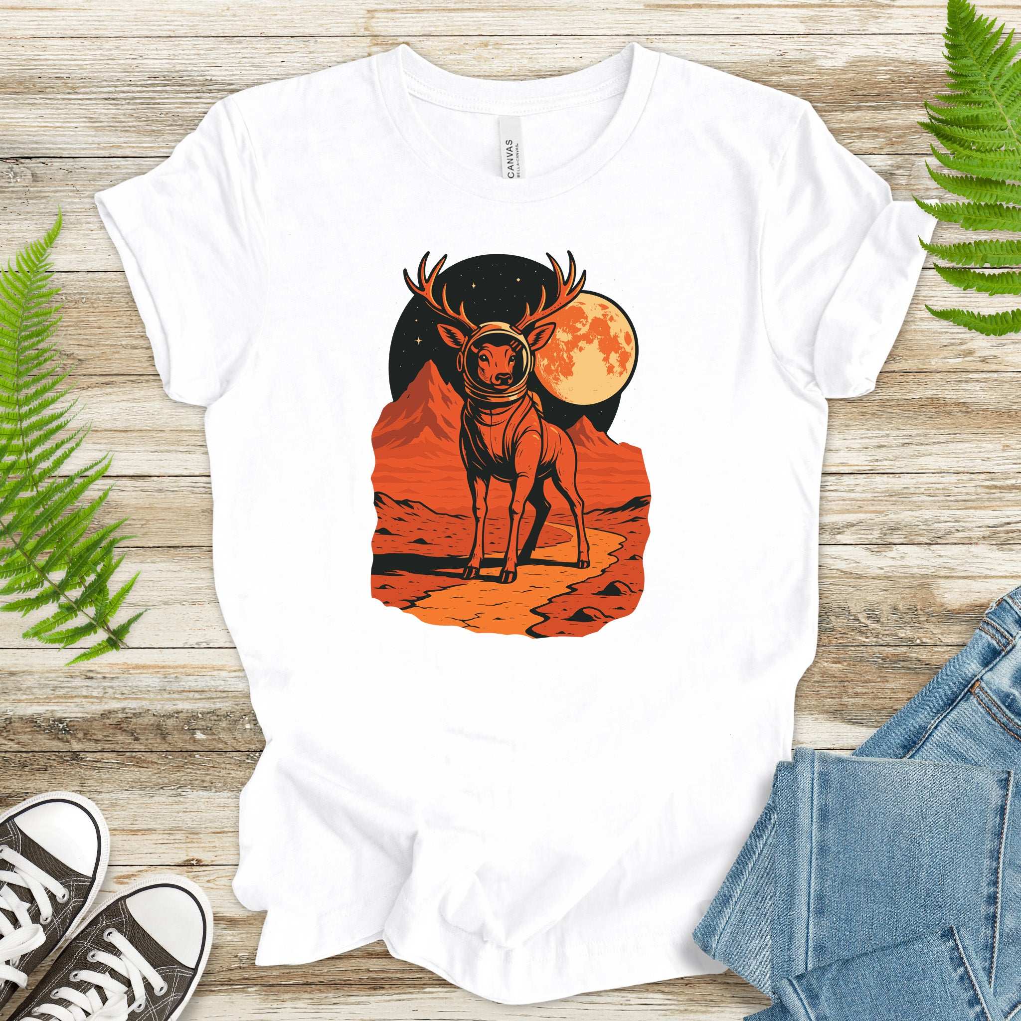 Astronaut Deer Space T-Shirt – Retro Cosmic Wilderness Explorer Tee